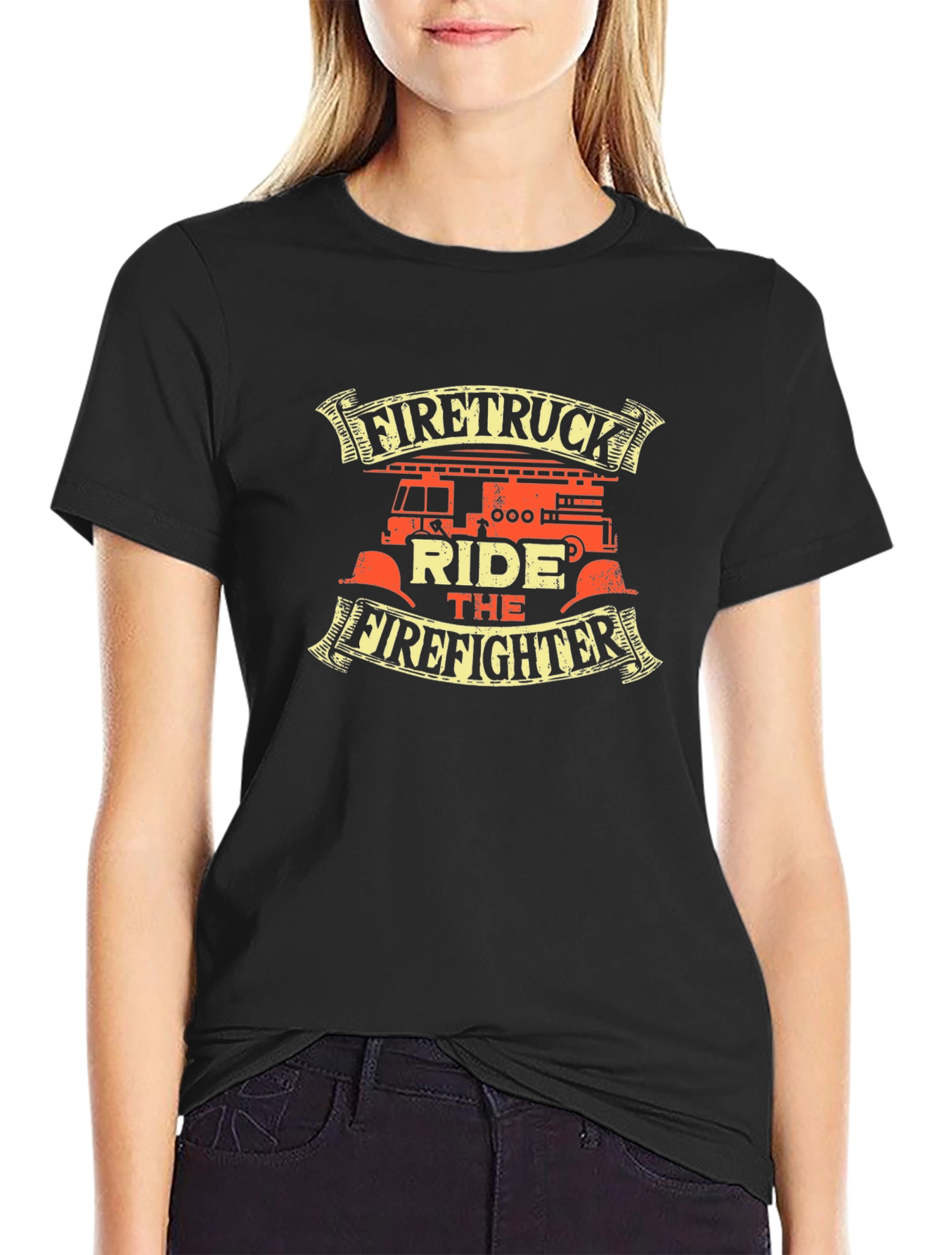 Black Firetruck Ride T-Shirt - Firefighter Tee view 2