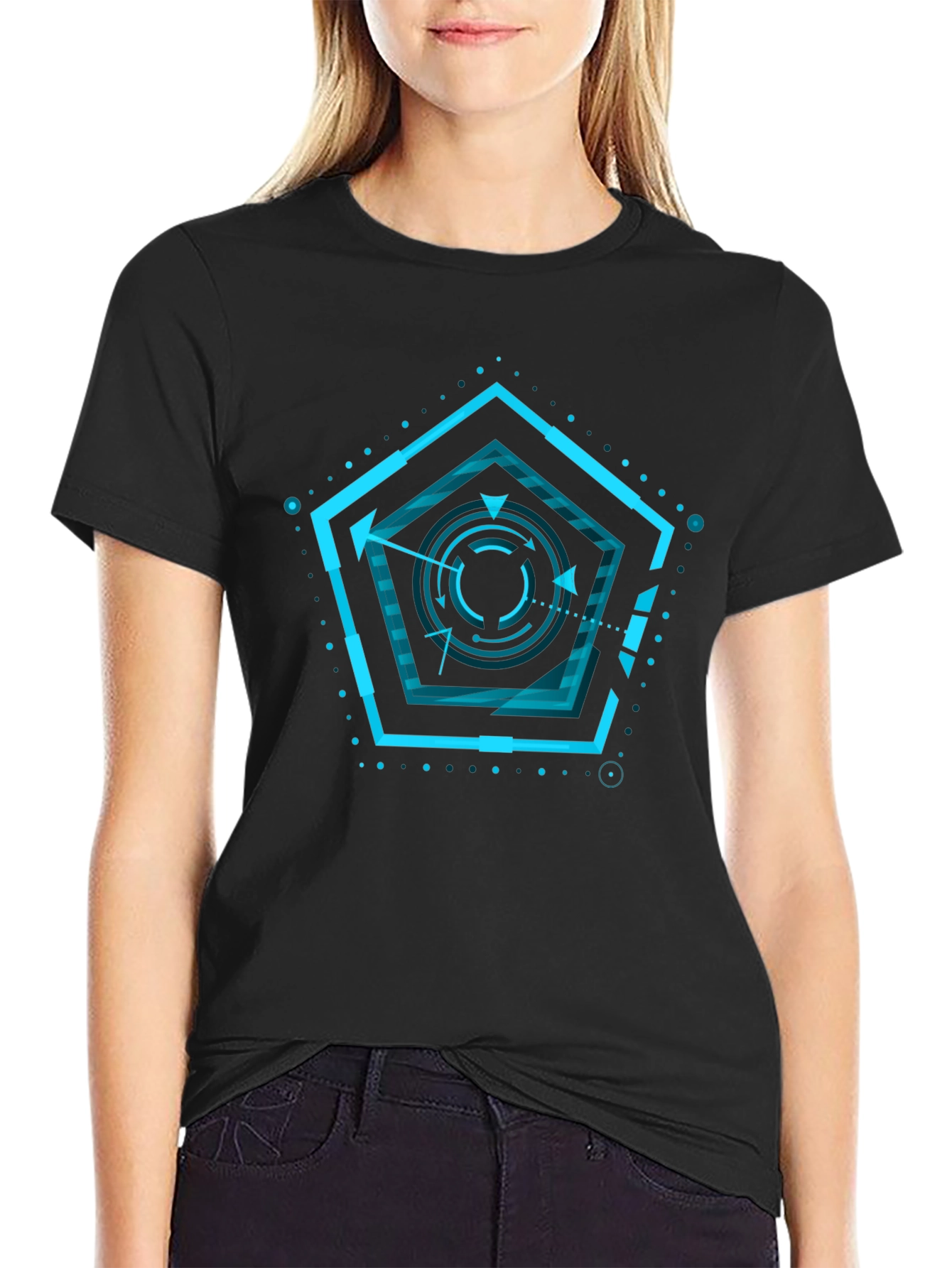 Black Cyberpunk Pentagonal Graphic T-Shirt view 2