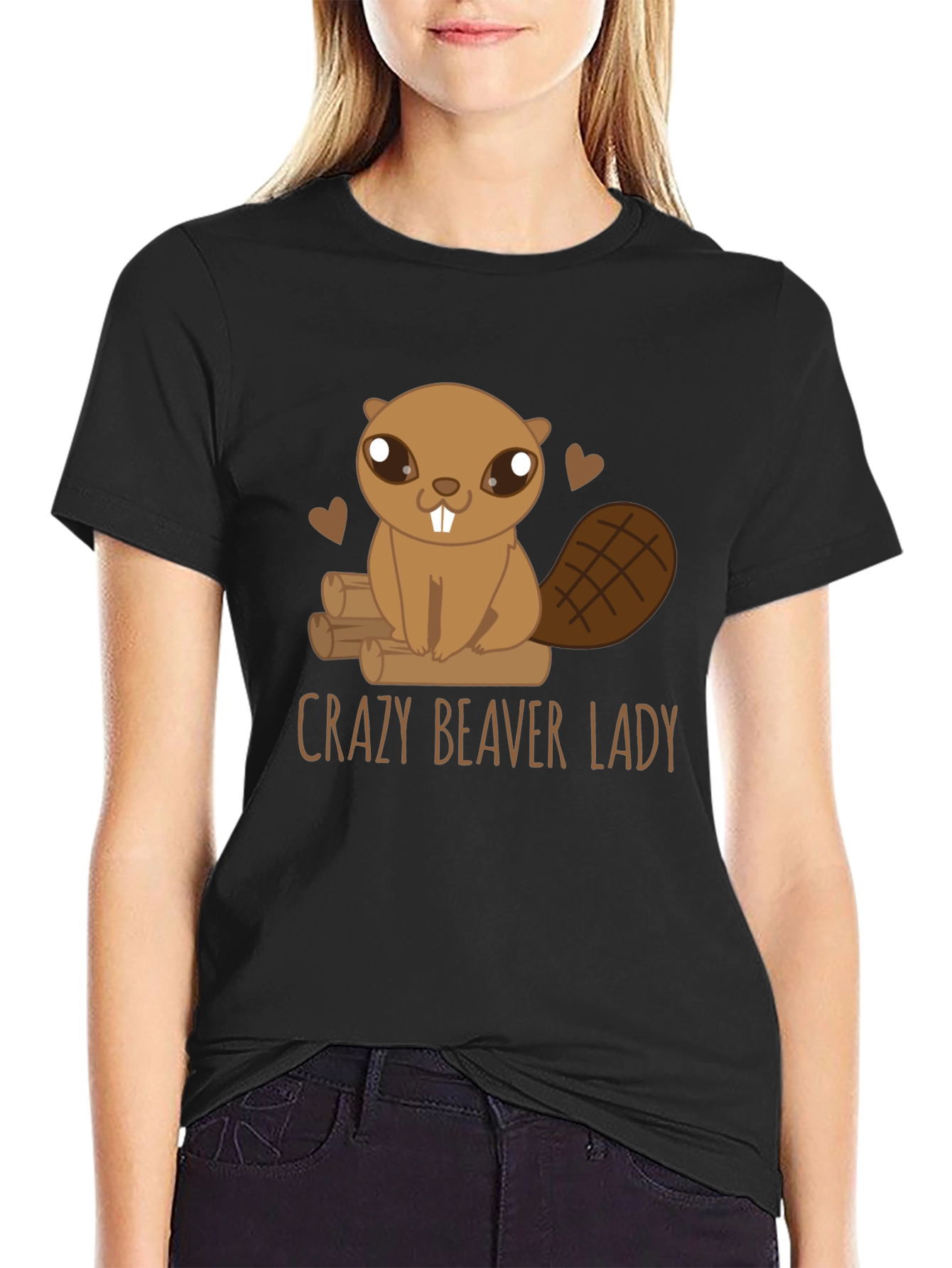 Black Crazy Beaver Lady Graphic Tee view 2