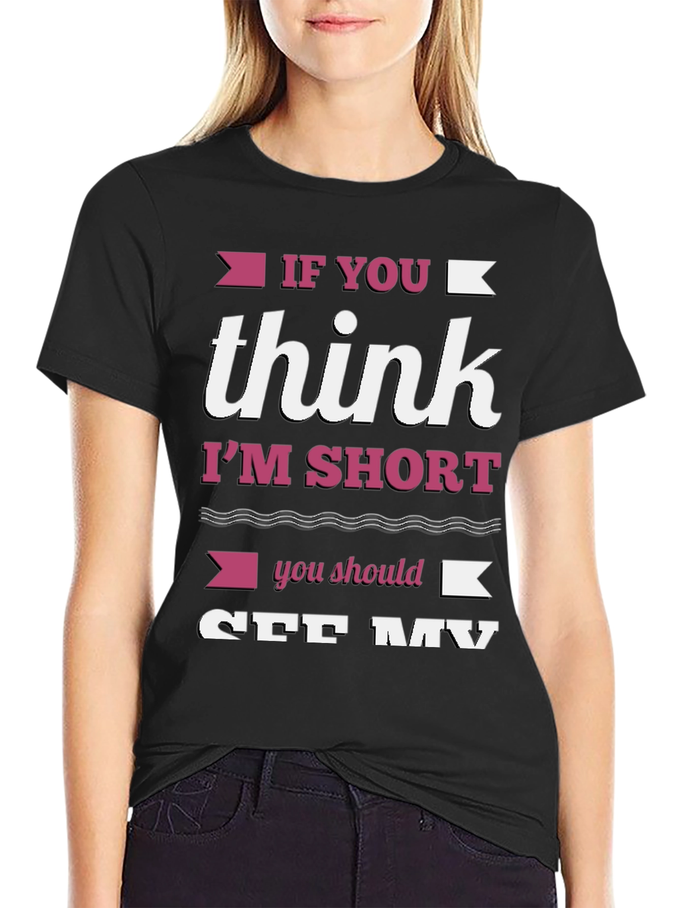 Black Funny Short Person Graphic T-Shirt view 2