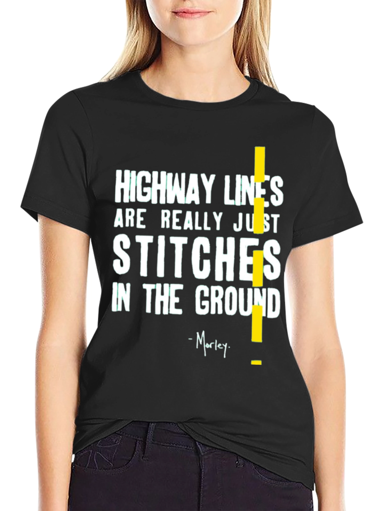 Black Highway Lines T-Shirt - Stitches in the Ground Tee view 2