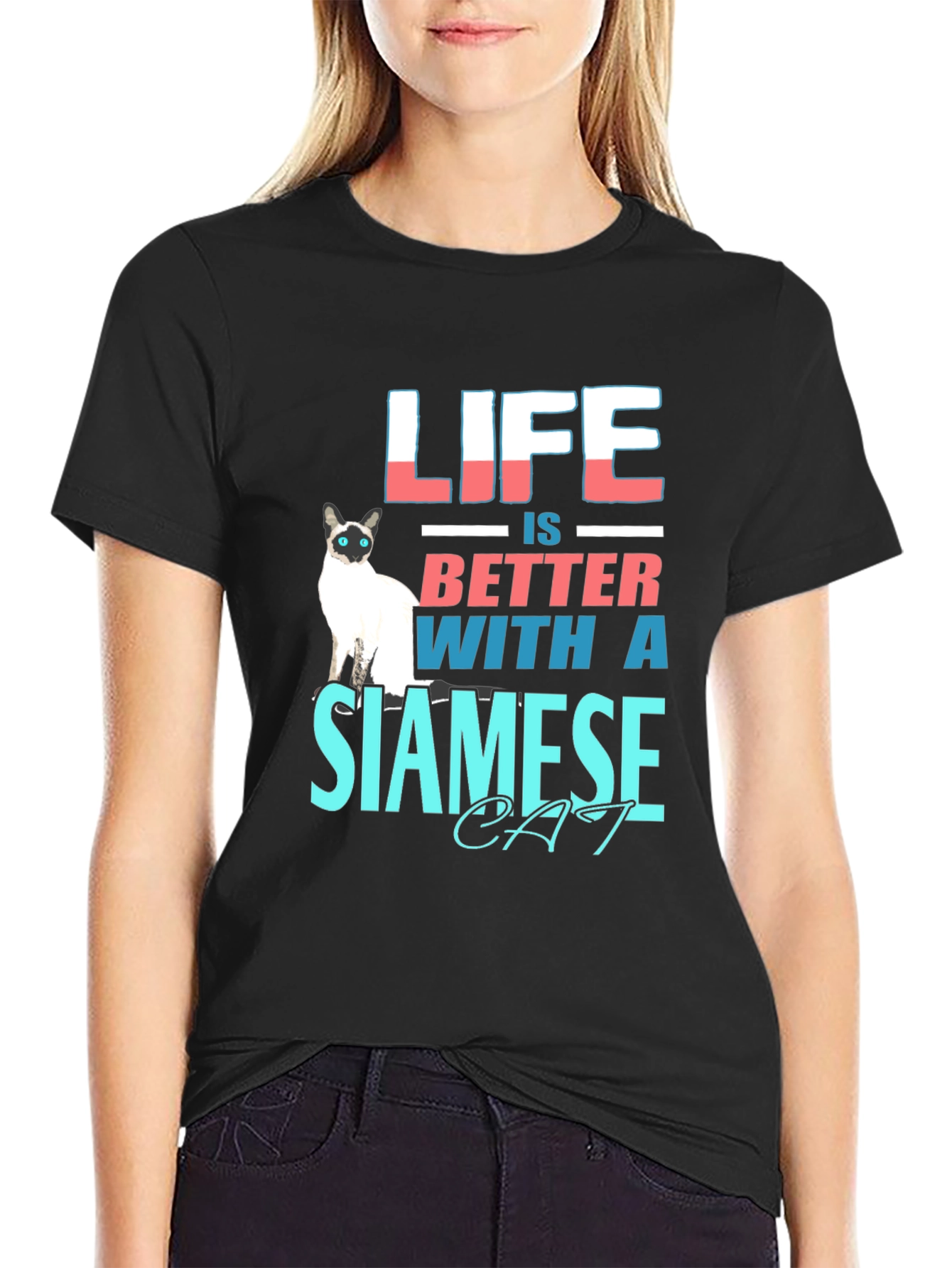 Black Life Is Better With a Siamese Cat T-Shirt view 2