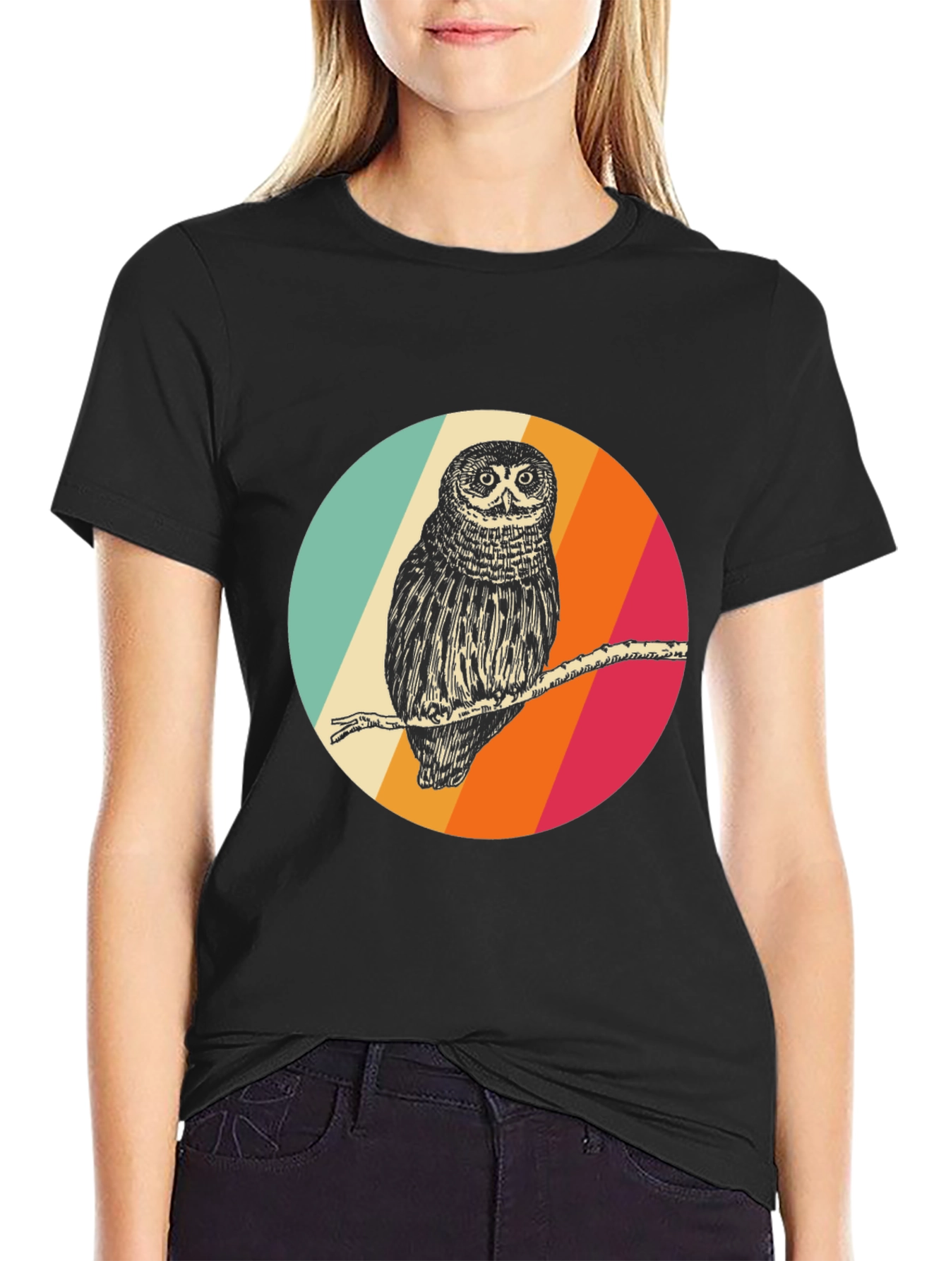 Black Retro Owl Graphic Tee - Men's Black T-Shirt view 2