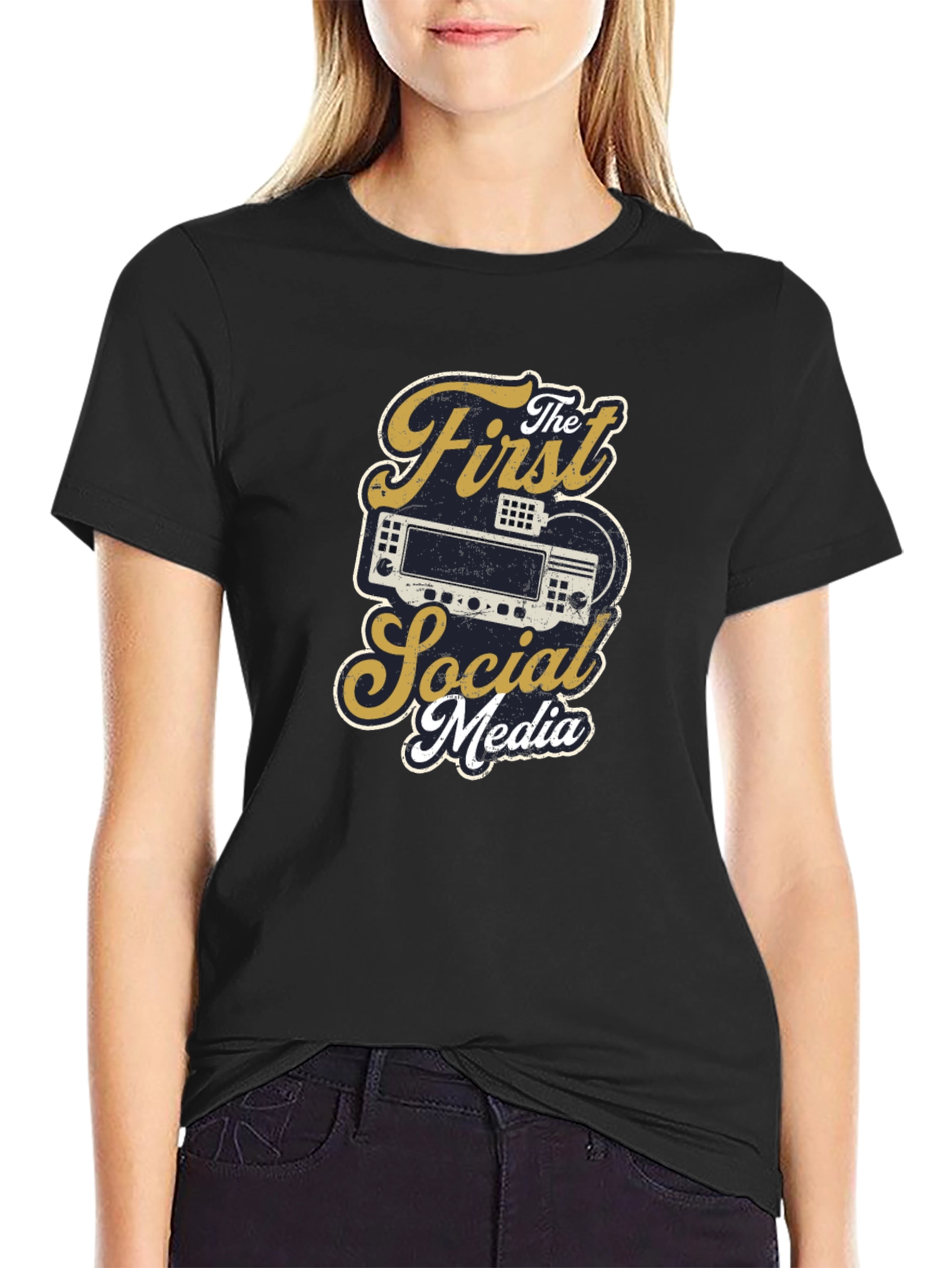 Black The First Social Media T-Shirt - Ham Radio Operator Tee view 2
