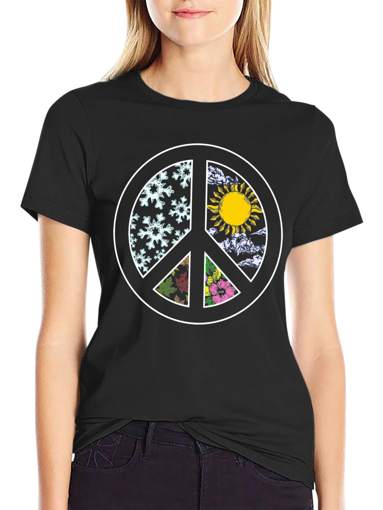 Black Peace Sign Seasons T-Shirt - Black view 2