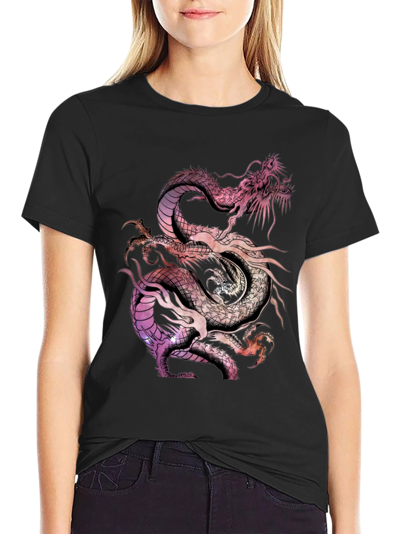 Black Dragon T-Shirt - Colorful Graphic Tee view 2