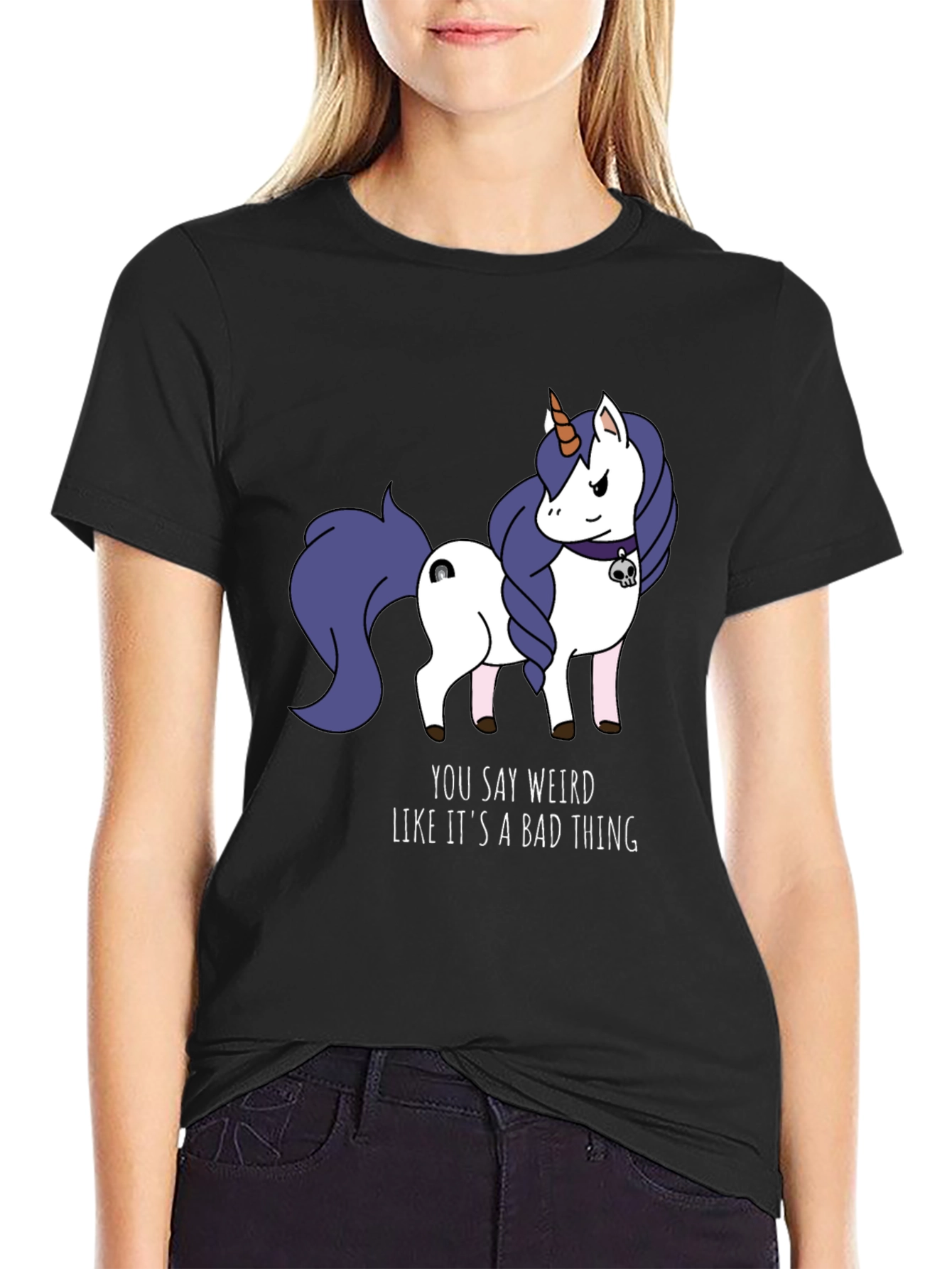 Black Weird Unicorn T-Shirt - Funny Graphic Tee for Men view 2