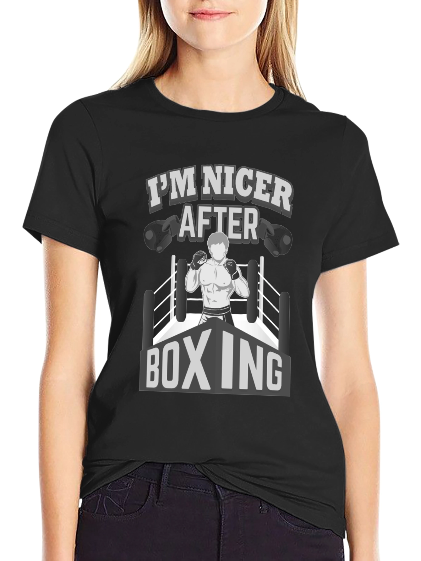 Black I'm Nicer After Boxing Graphic T-Shirt view 2