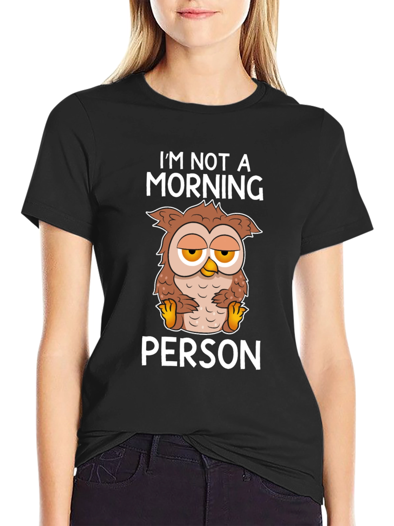 Black I'm Not A Morning Person Owl Graphic Tee view 2