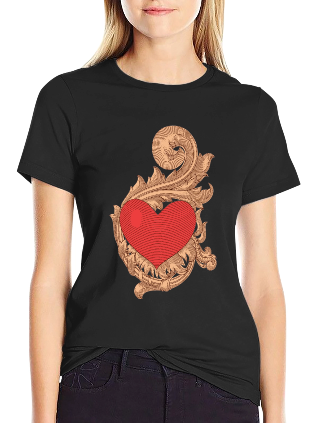 Heart Scrollwork Black Graphic Tee - 2