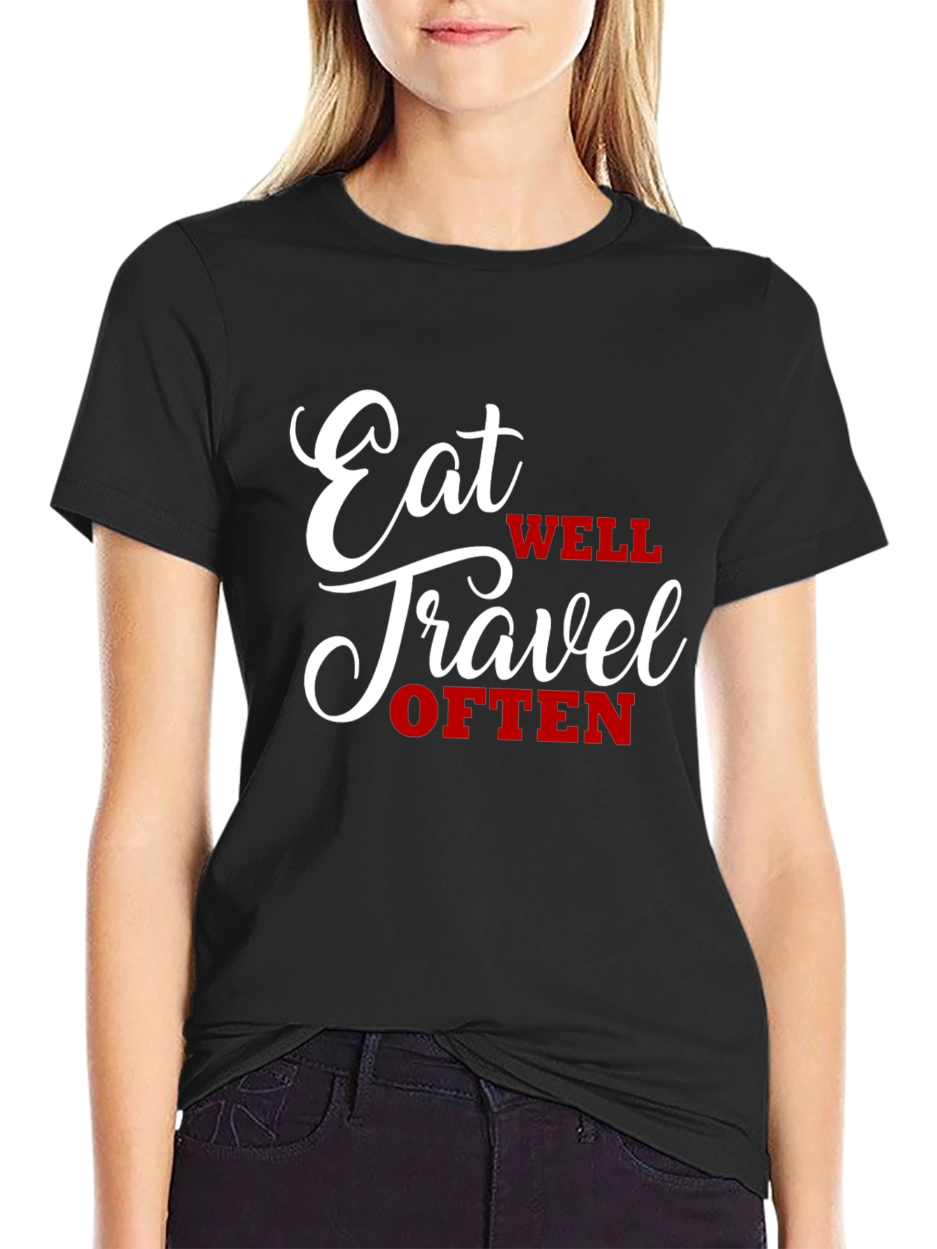 Black Eat Well Travel Often Graphic Tee view 2
