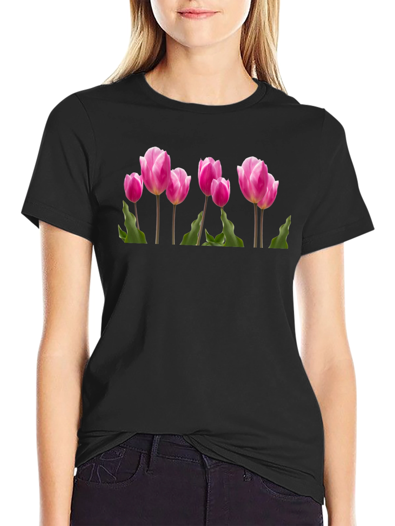 Black Tulip Graphic T-Shirt - Black Cotton Tee view 2