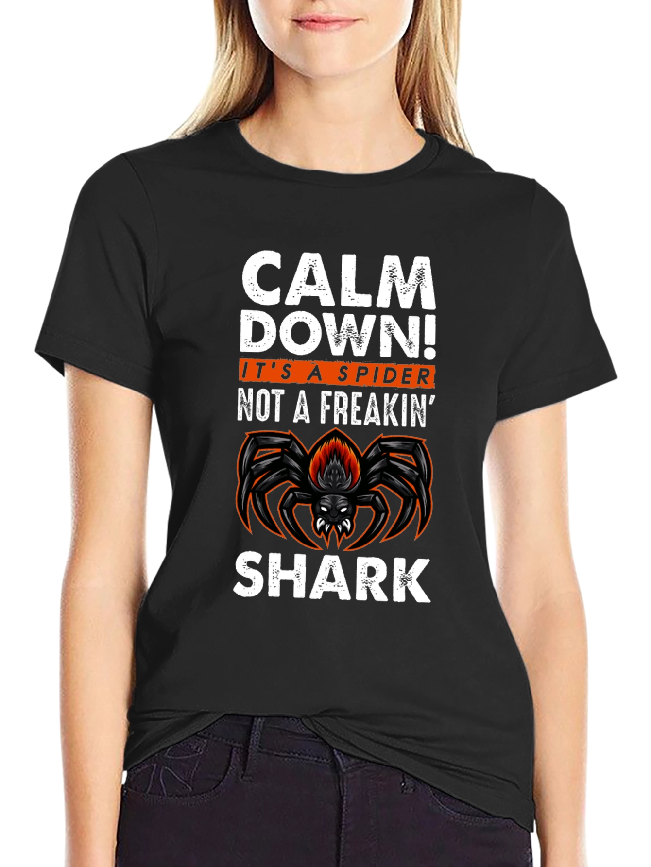 Black Calm Down Spider Graphic Tee -  Funny Halloween T-Shirt view 2