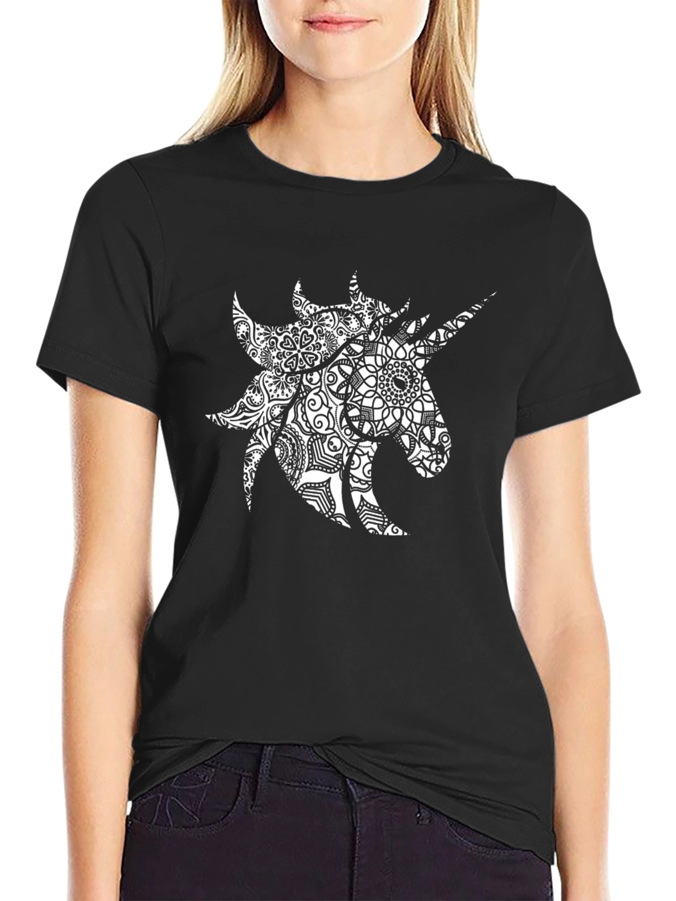 Black Unicorn Mandala Graphic Tee - Black view 2