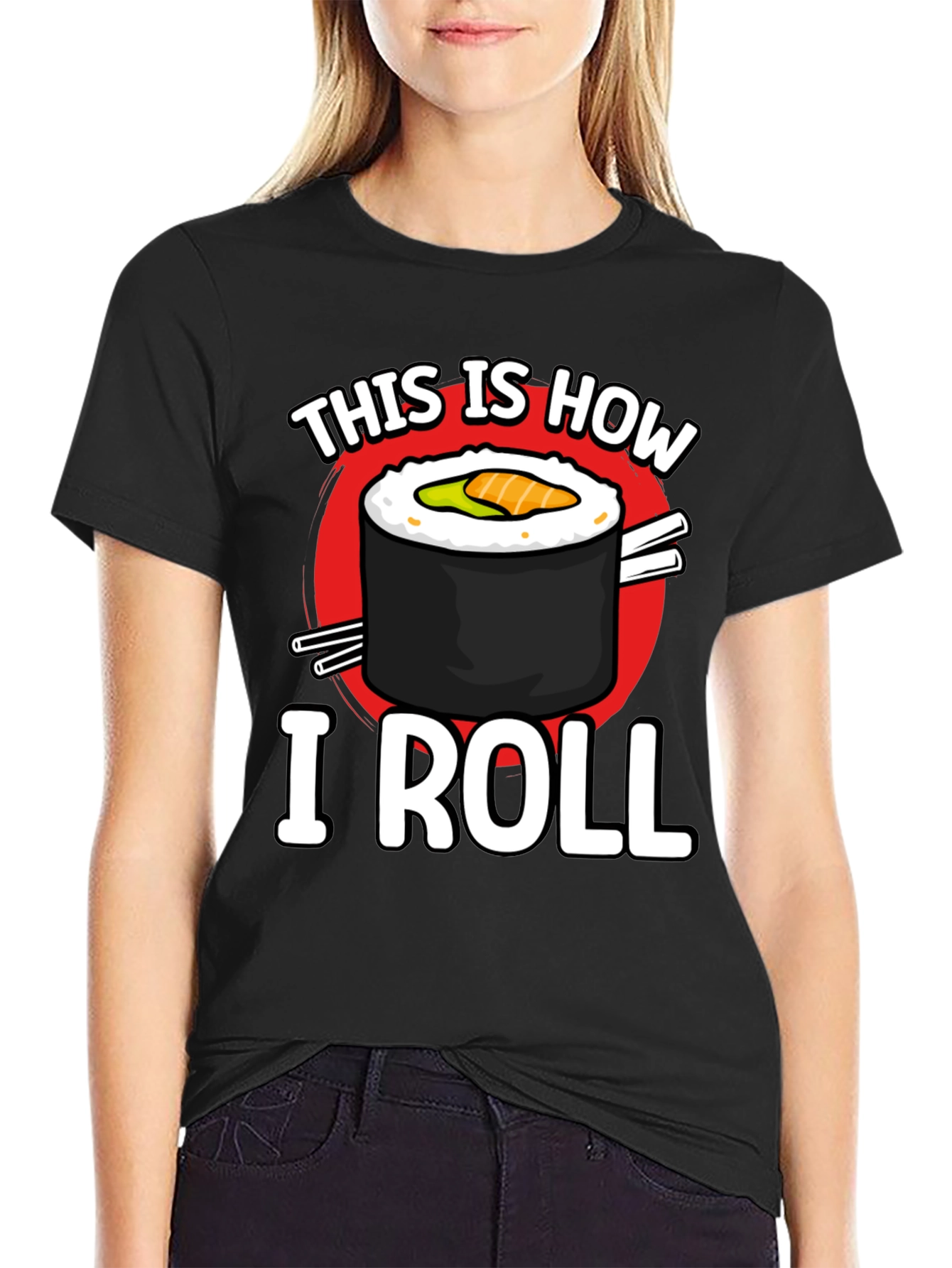 Black This is How I Roll Sushi Graphic T-Shirt view 2