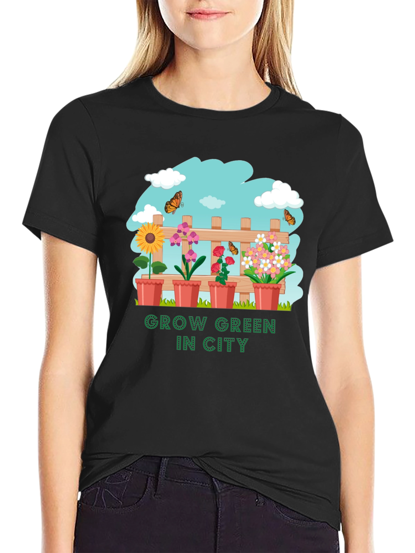 Black Grow Green in City Graphic T-Shirt view 2