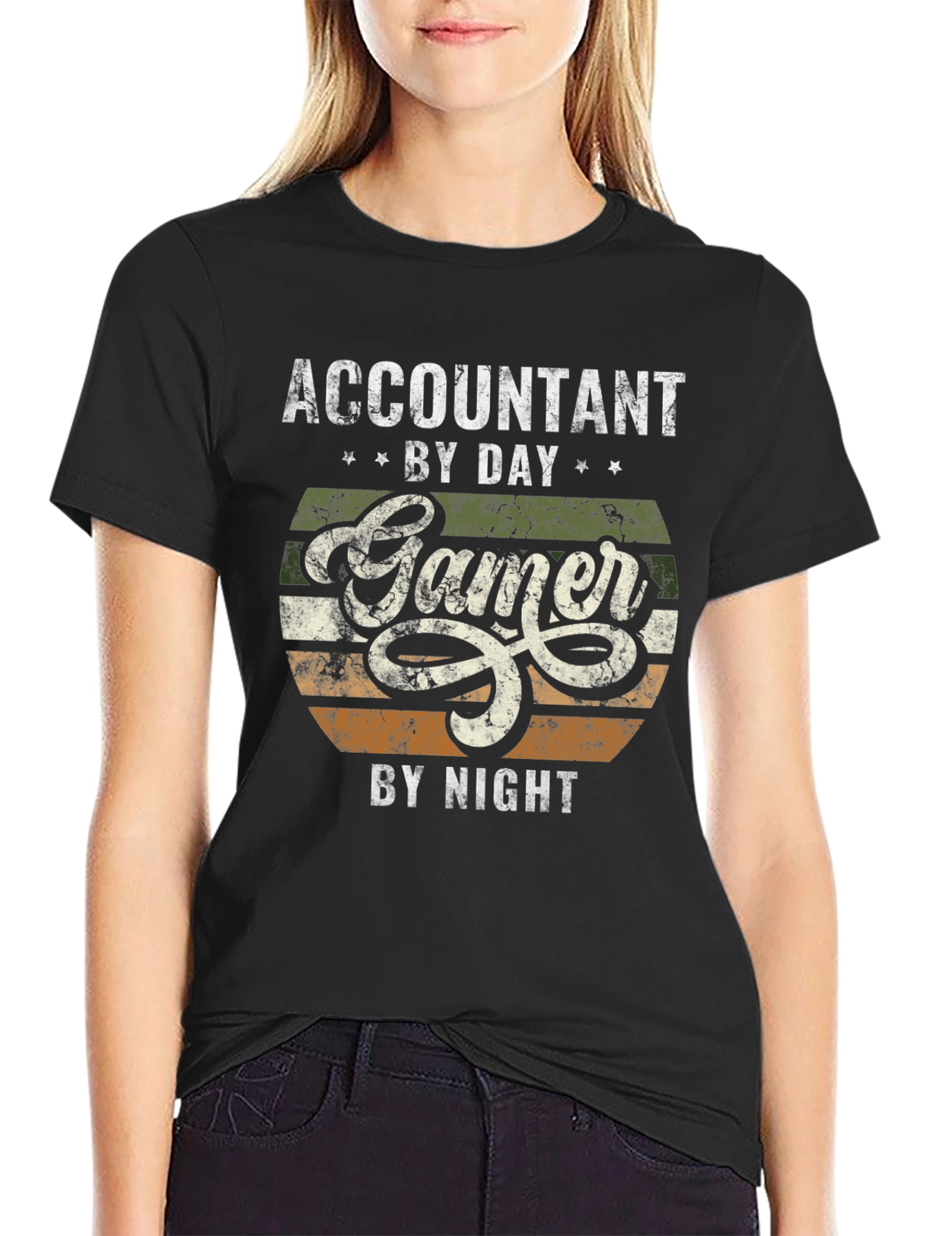 Black Accountant by Day Gamer by Night Graphic T-Shirt view 2