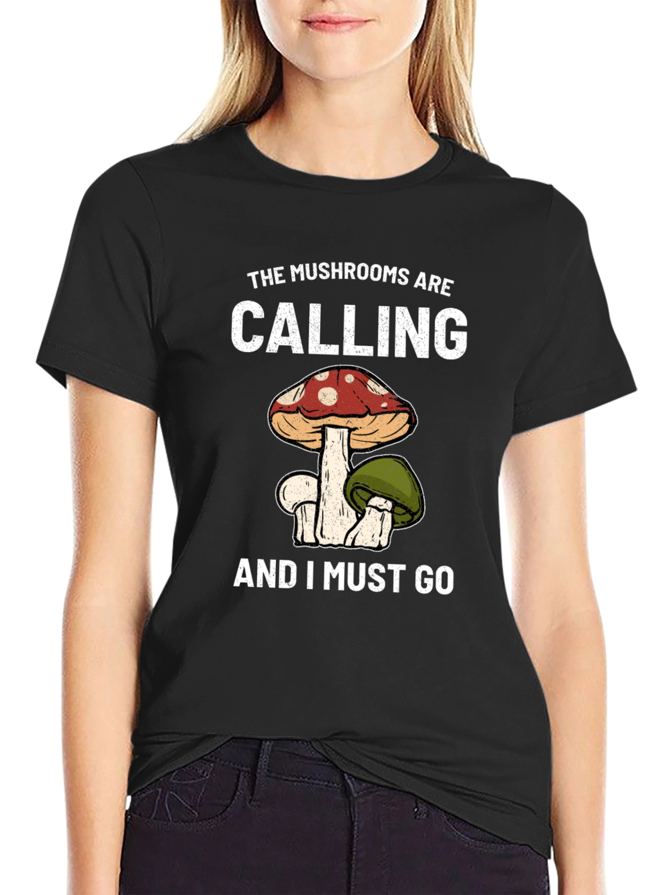 Black Mushroom Calling T-Shirt view 2