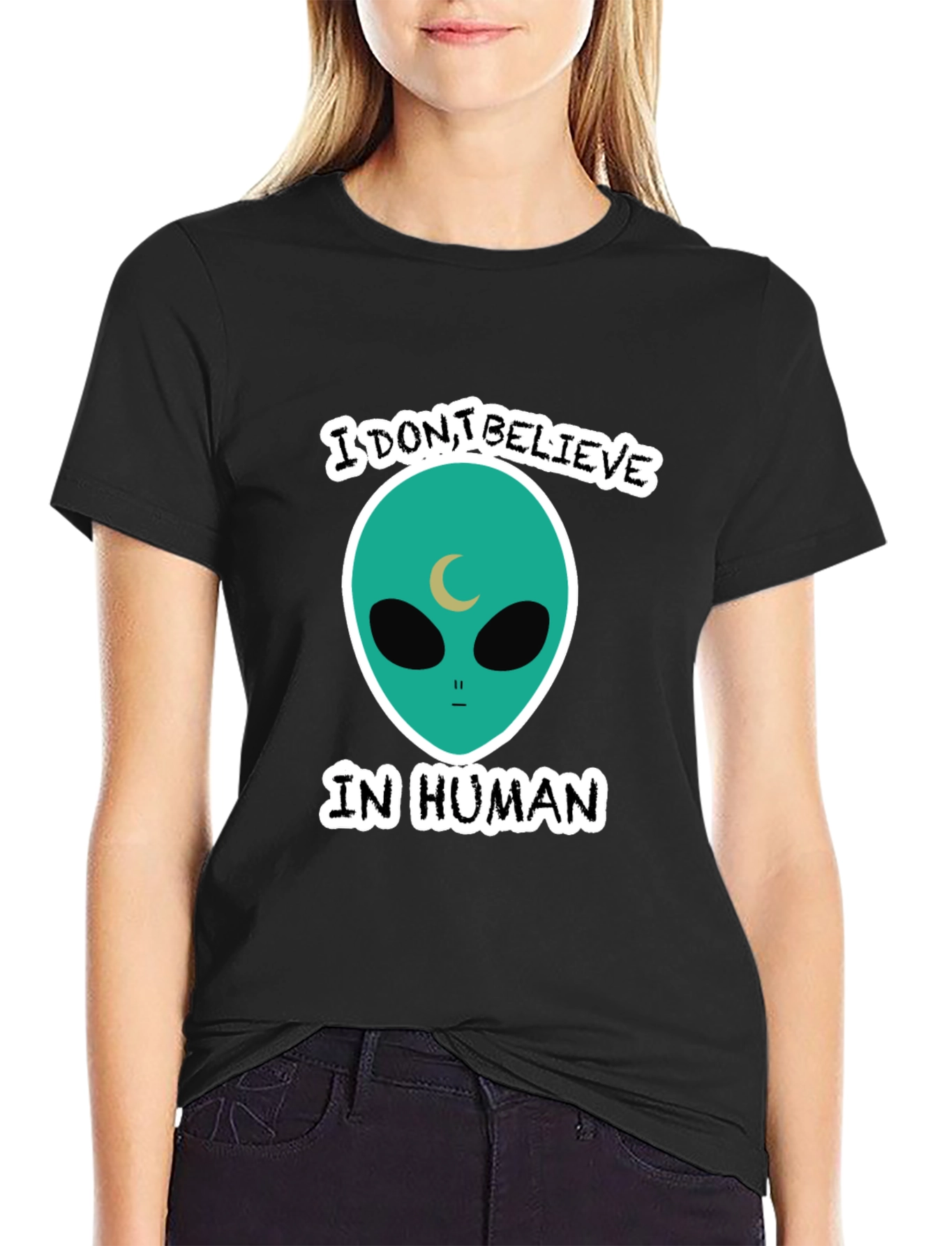 Black I Don't Believe in Humans Graphic Tee view 2