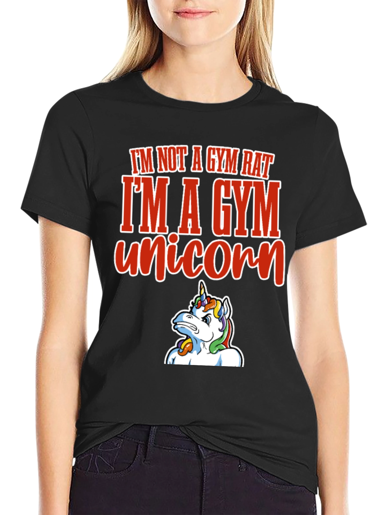 Black Gym Unicorn Graphic Tee - Funny Workout Shirt view 2