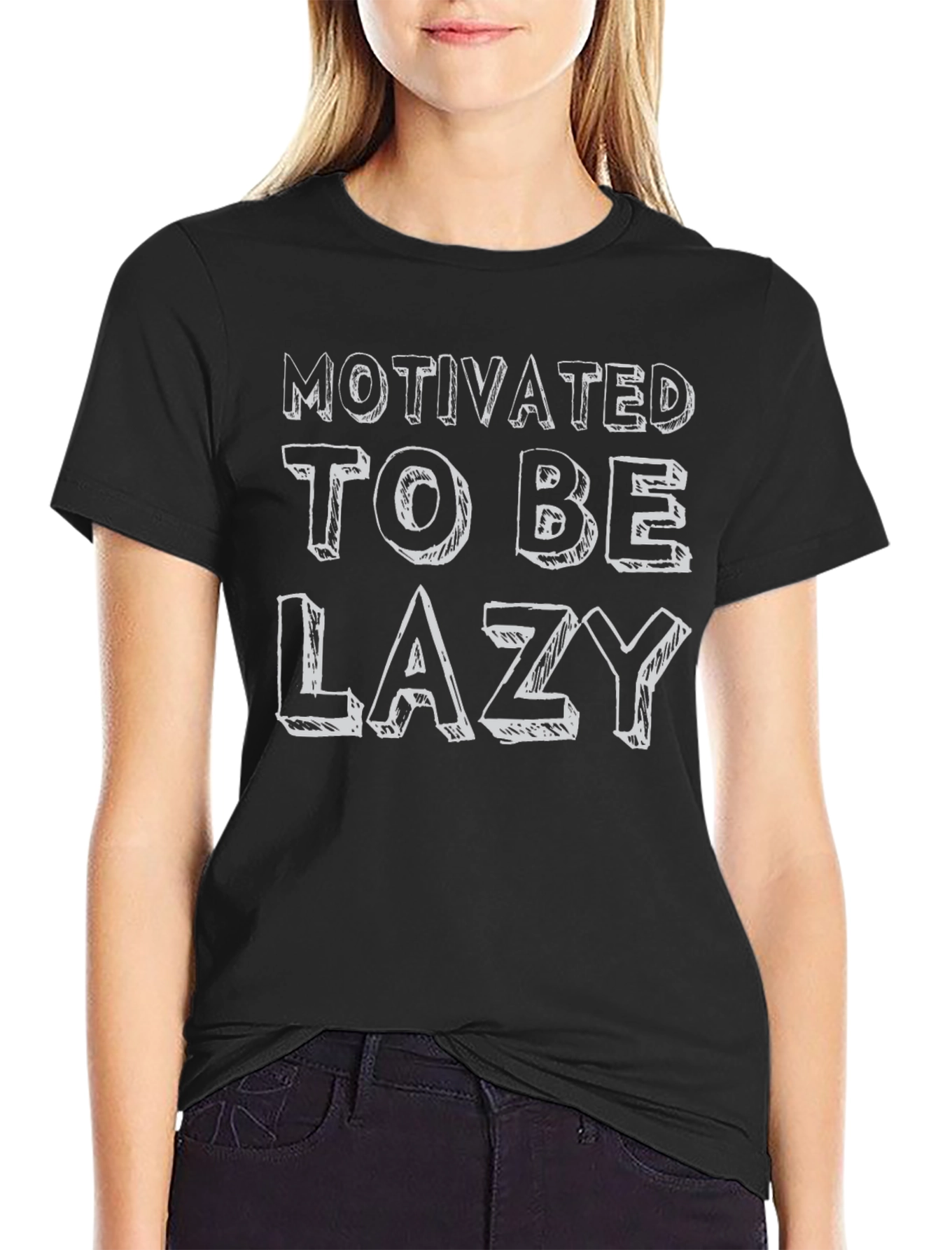 Black Motivated To Be Lazy Graphic T-Shirt view 2