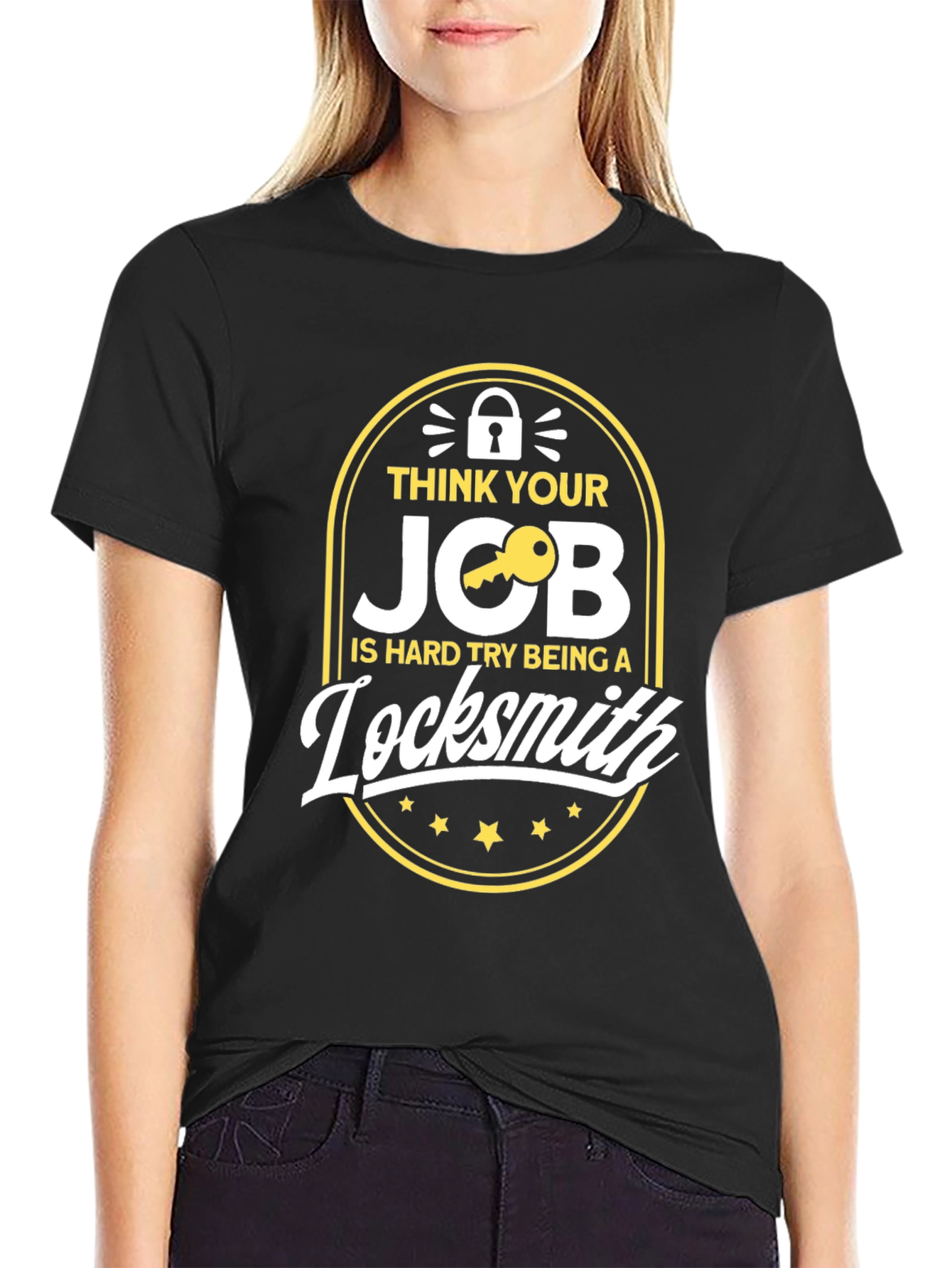 Black Funny Locksmith T-Shirt - Hard Job Humor view 2