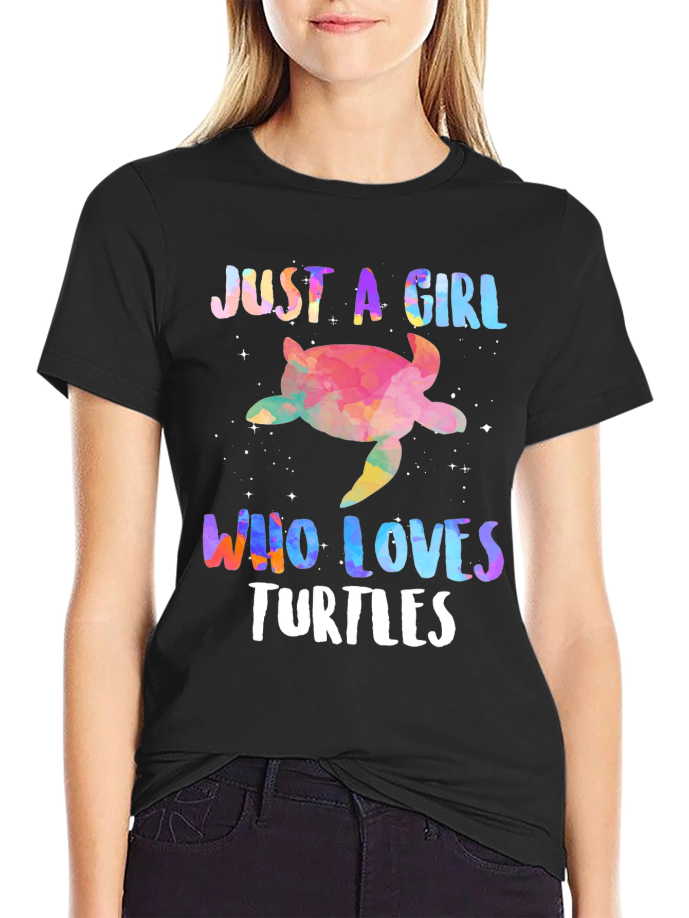 Black Just A Girl Who Loves Turtles T-Shirt view 2