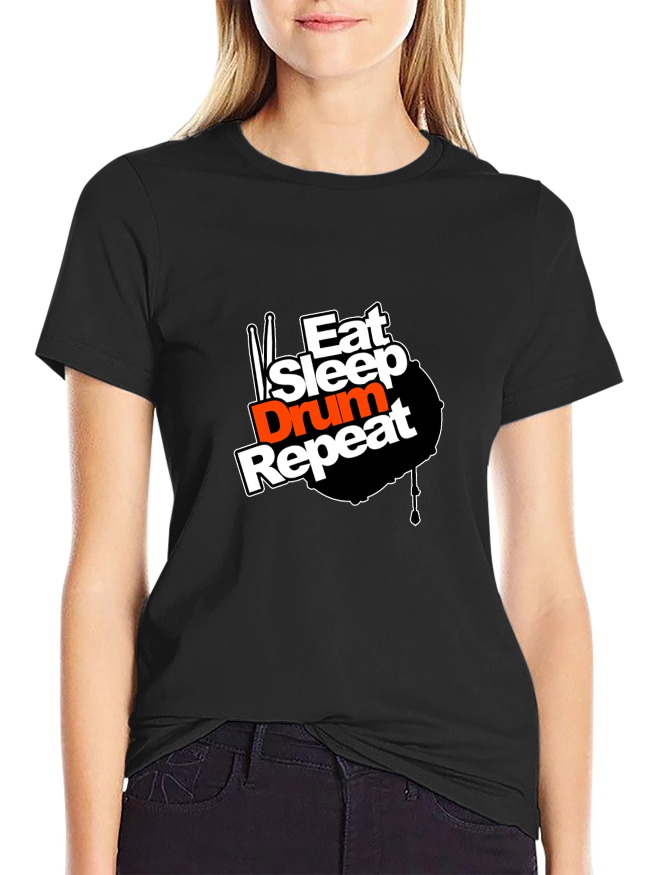 Black Eat Sleep Drum Repeat Graphic T-Shirt view 2
