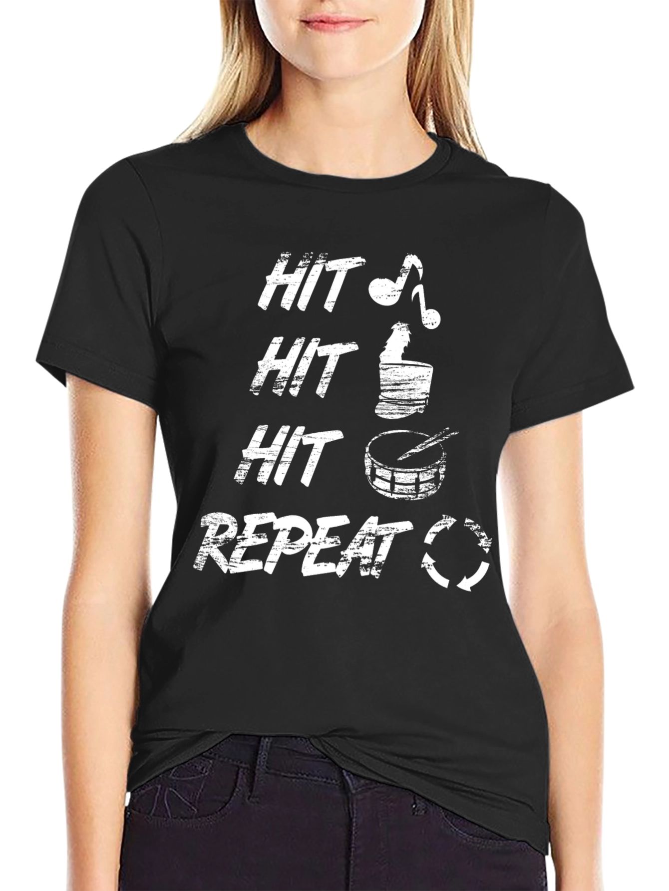 Black Drummer T-Shirt: Hit, Hit, Hit, Repeat - Music Lover Tee view 2