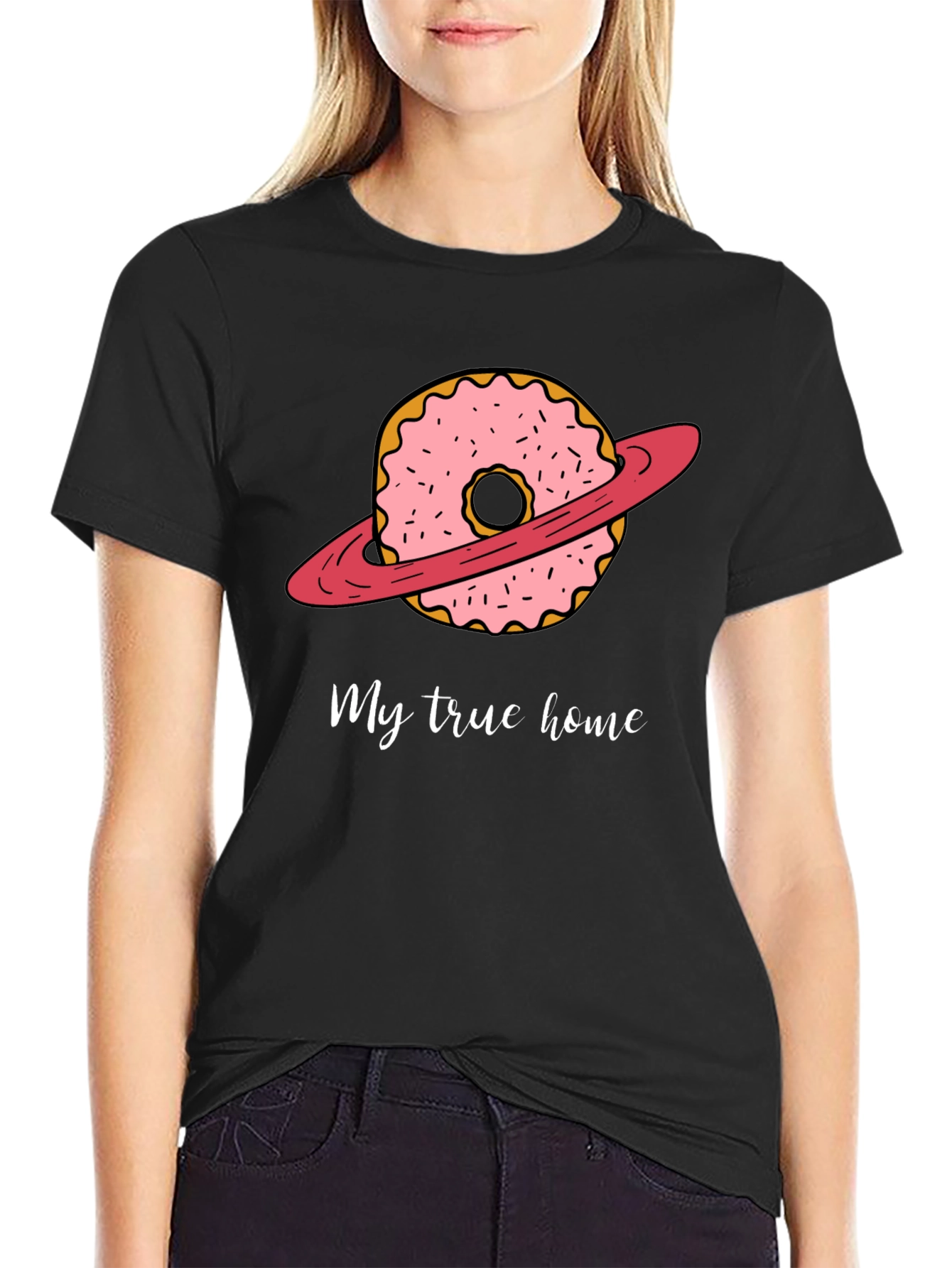 Black Donut Planet T-Shirt - My True Home view 2