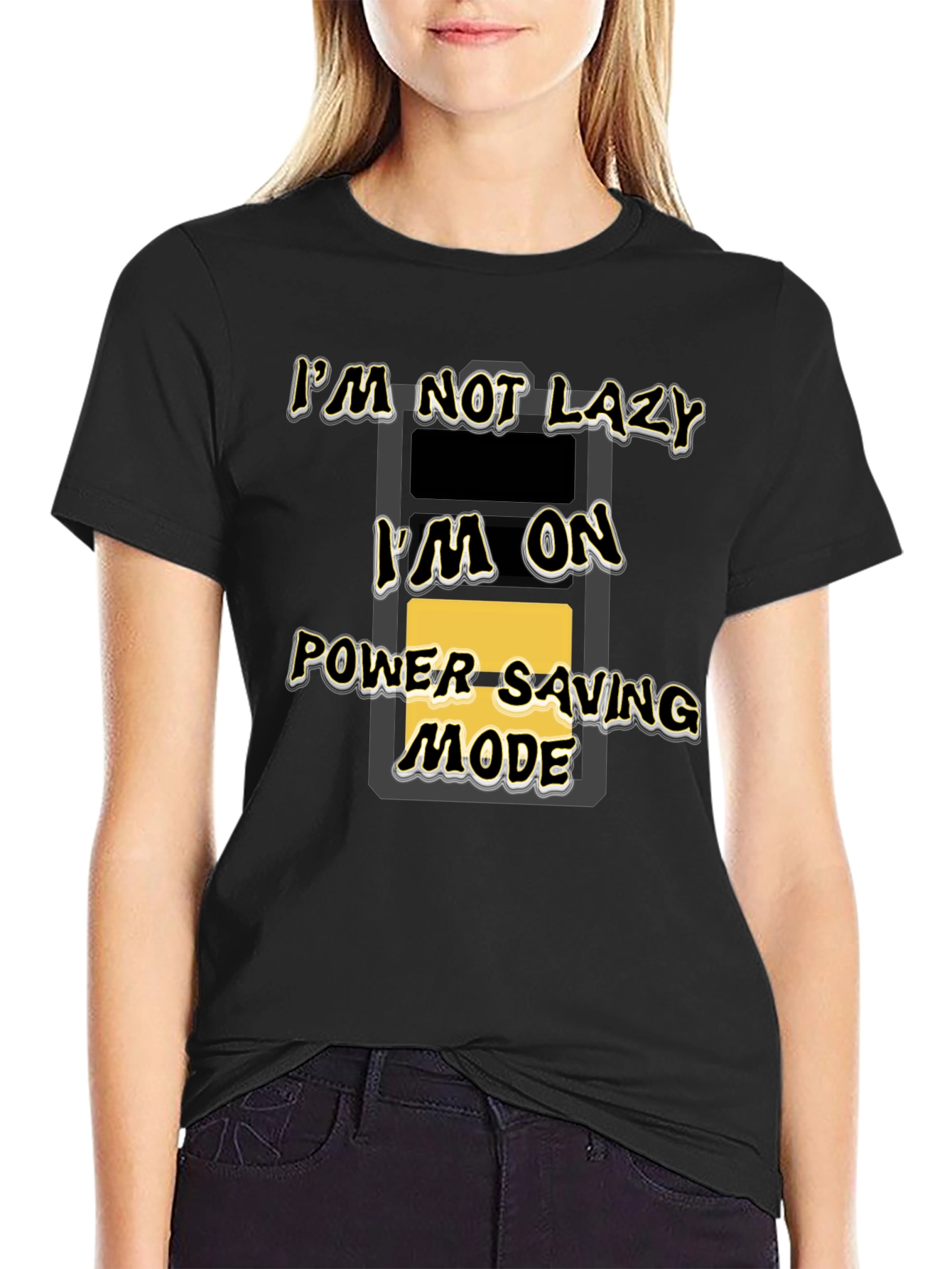 Black Funny I'm On Power Saving Mode Black T-Shirt view 2