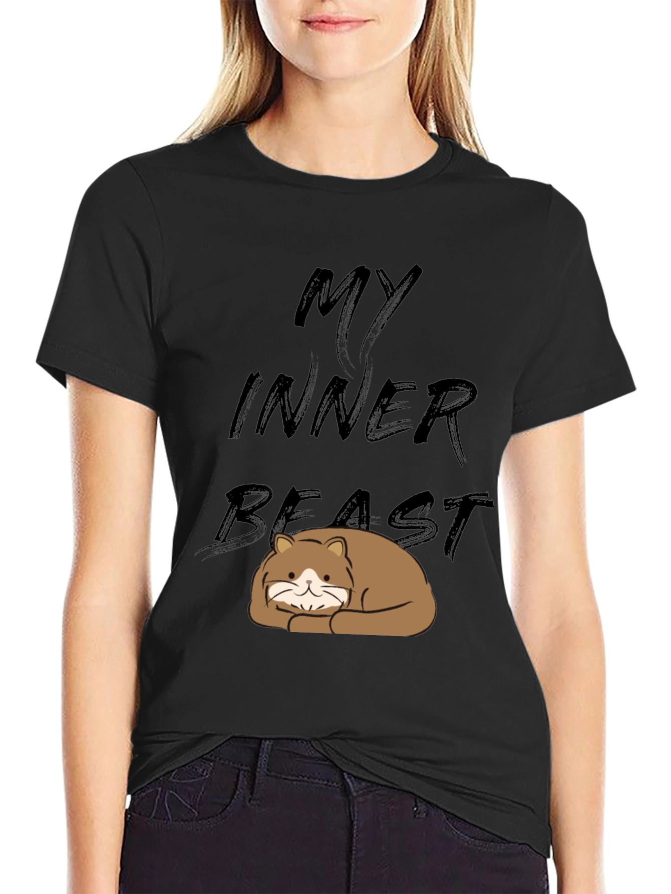 Black My Inner Beast T-Shirt - Cute Cat Graphic Tee view 2
