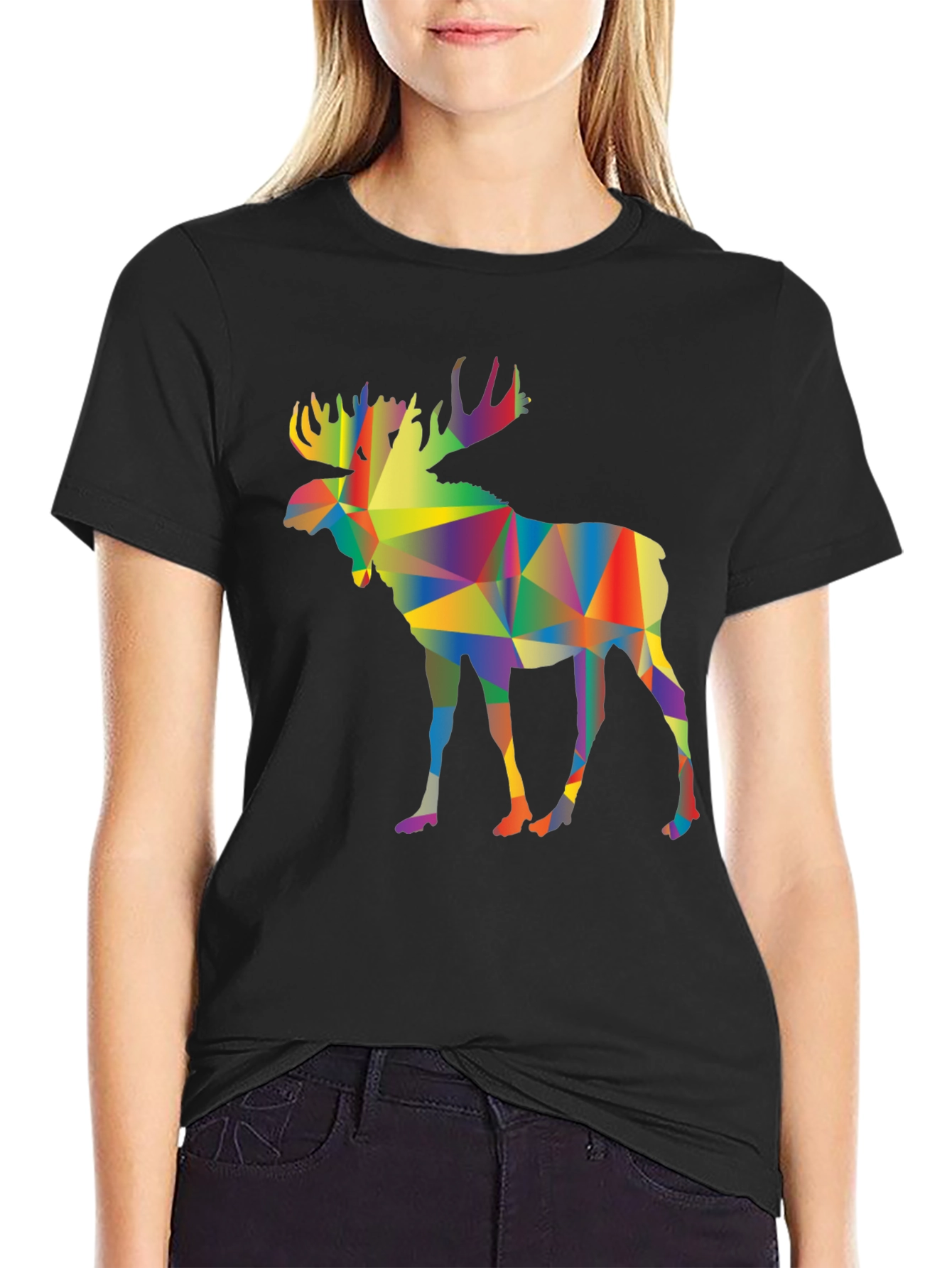 Black Geometric Moose Graphic Tee - Black view 2