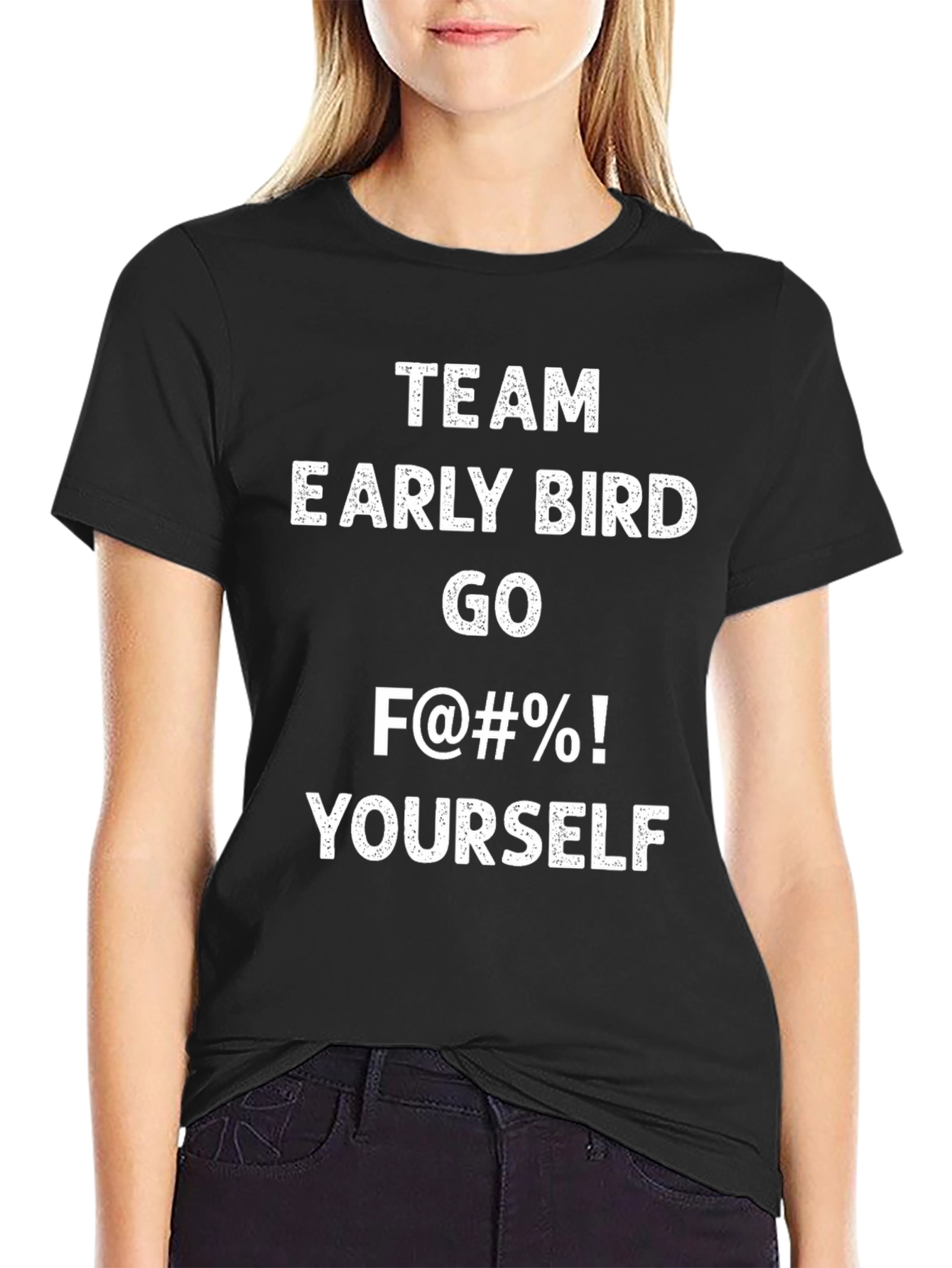 Black Team Early Bird T-Shirt - Funny Sarcastic Tee view 2