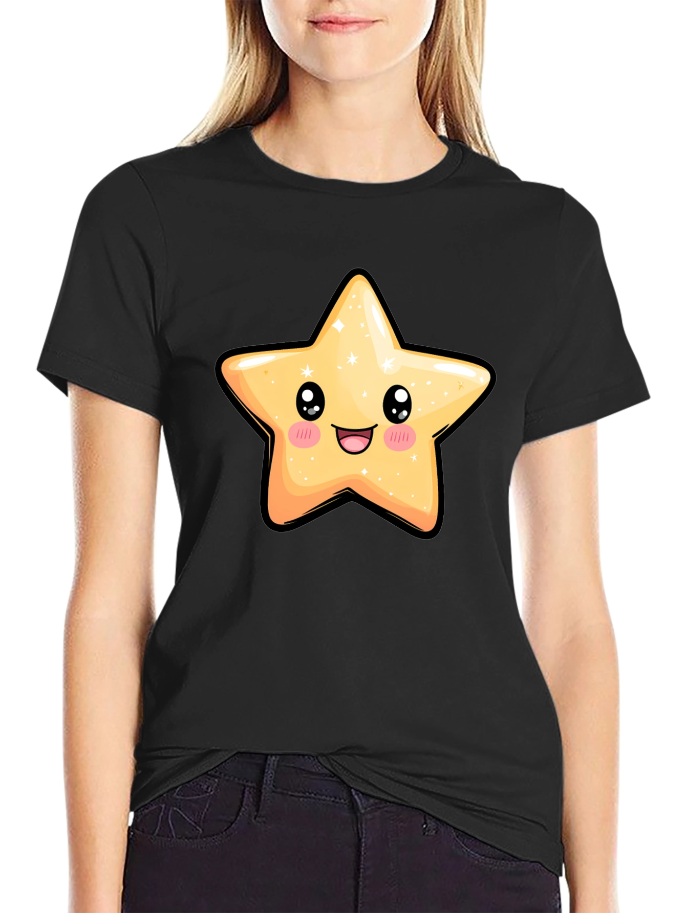 Black Cute Star Graphic Black T-Shirt view 2