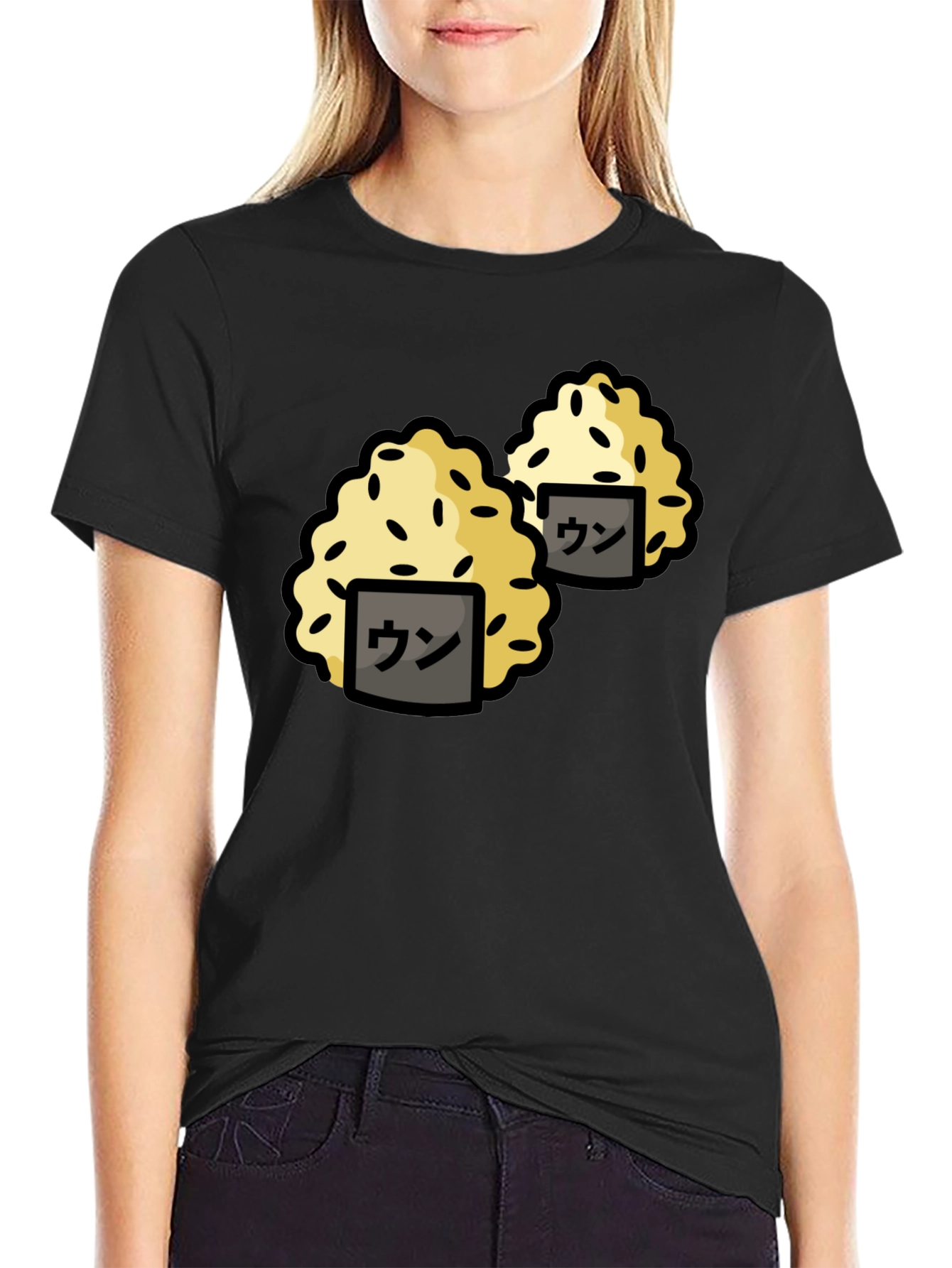 Black Funny Sushi Rice Ball Graphic Black T-Shirt view 2