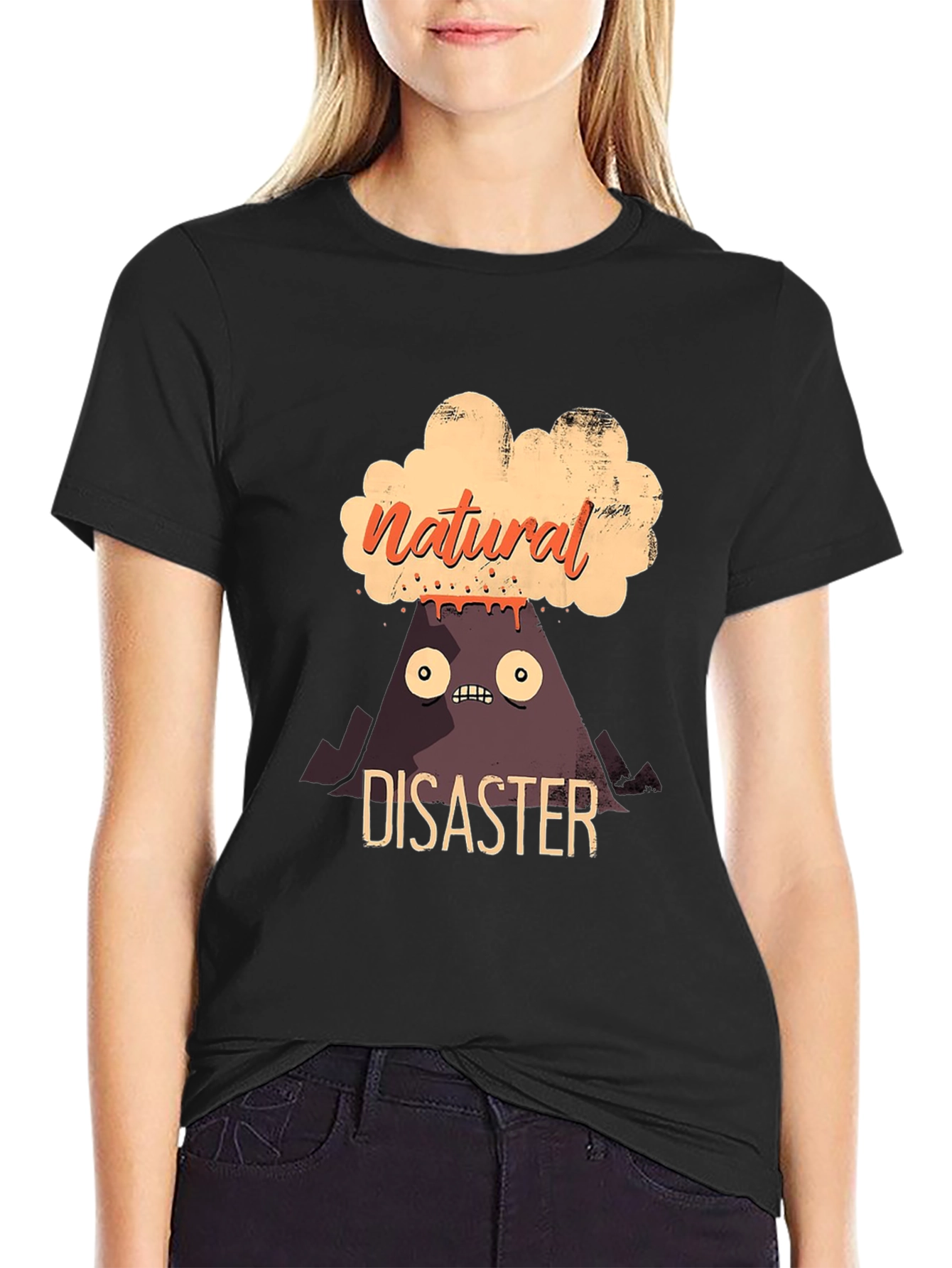 Black Natural Disaster T-Shirt - Funny Volcano Graphic Tee view 2
