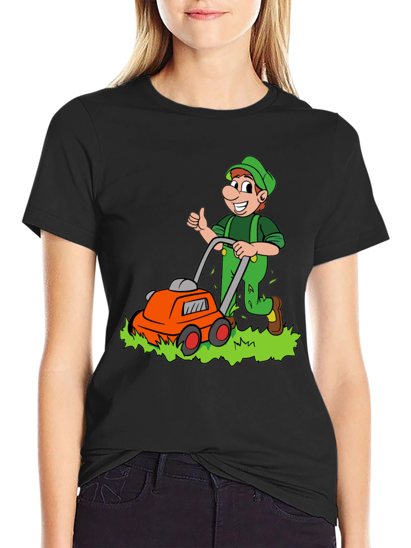 Black Lawn Mower Man T-Shirt - Cartoon Graphic Tee view 2