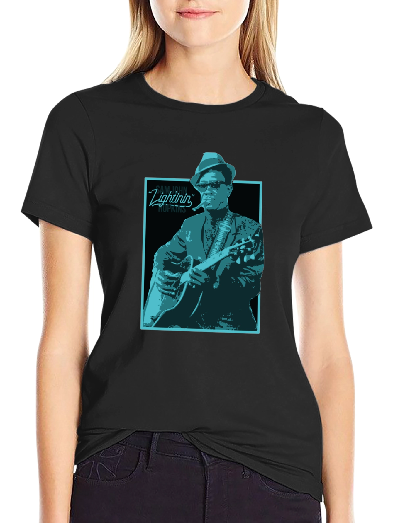 Black Lightnin' Hopkins Graphic Tee - Black Cotton T-Shirt view 2