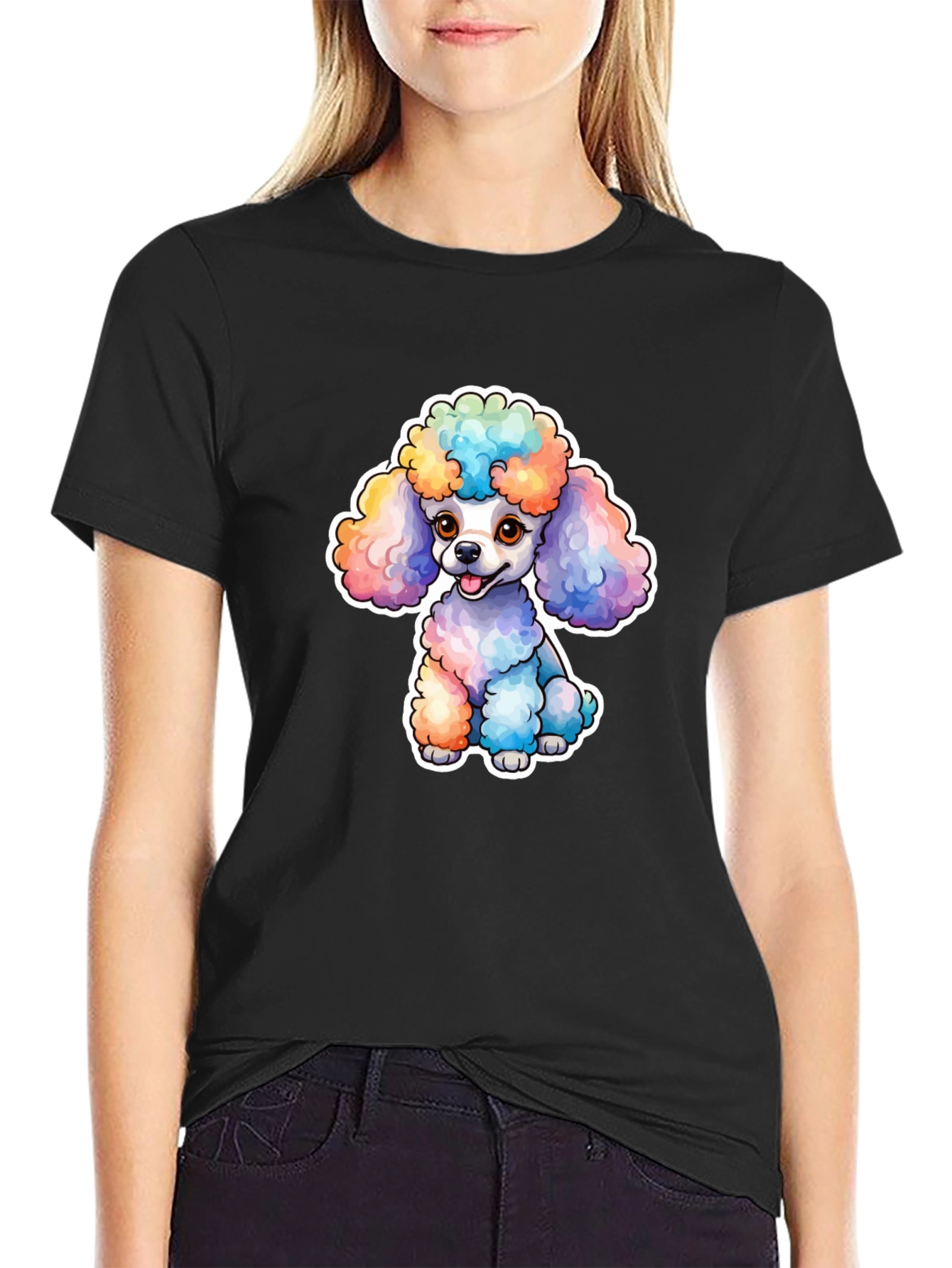 Black Rainbow Poodle Graphic Tee - Cute Dog T-Shirt view 2