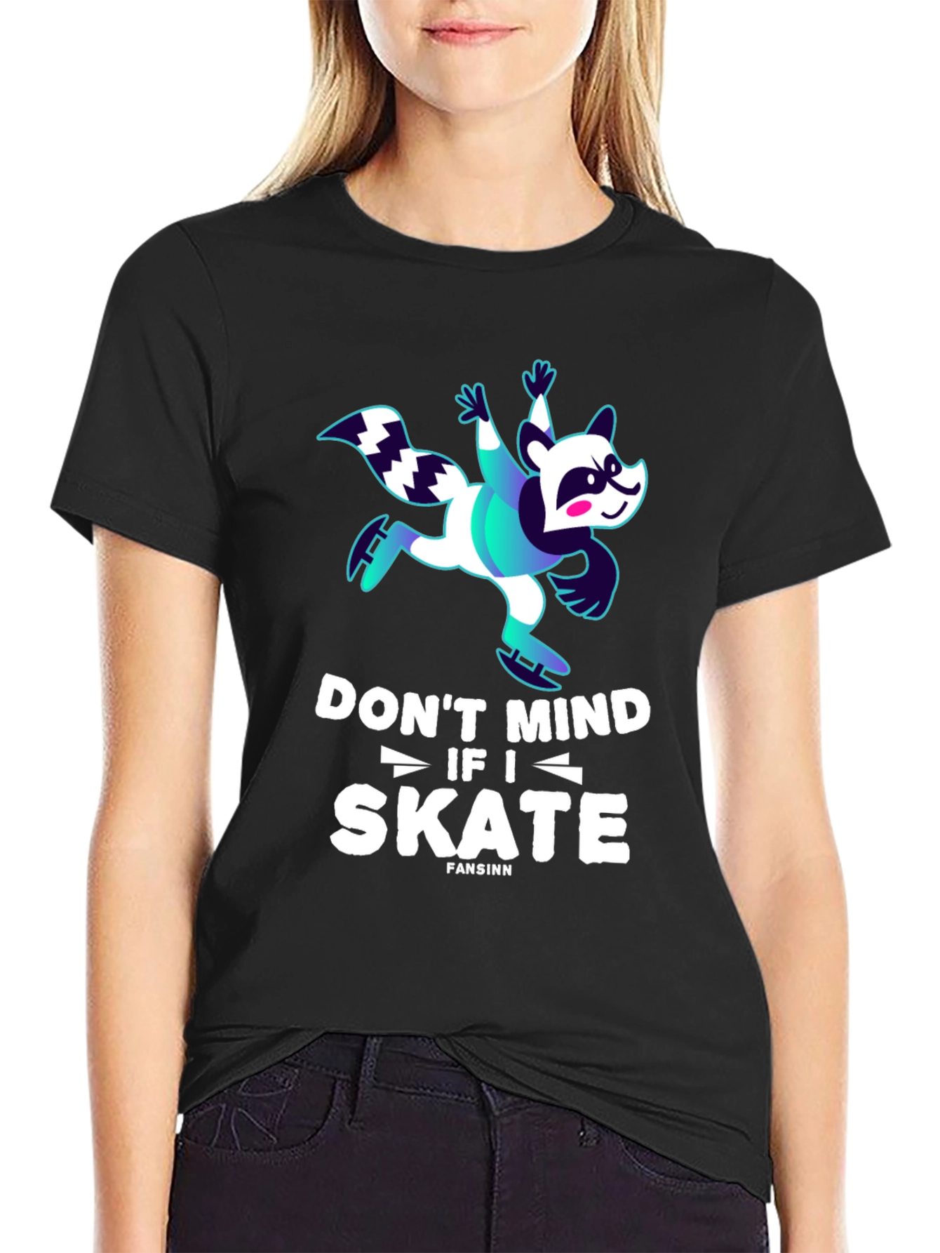 Black Funny Skater Raccoon Graphic T-Shirt view 2