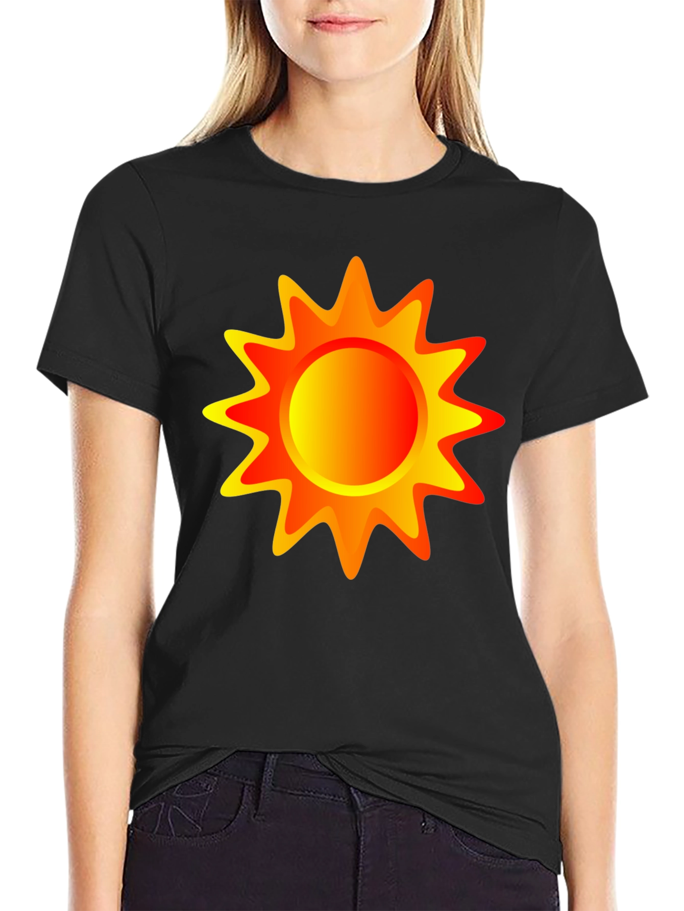 Black Vibrant Sun Graphic Black T-Shirt view 2