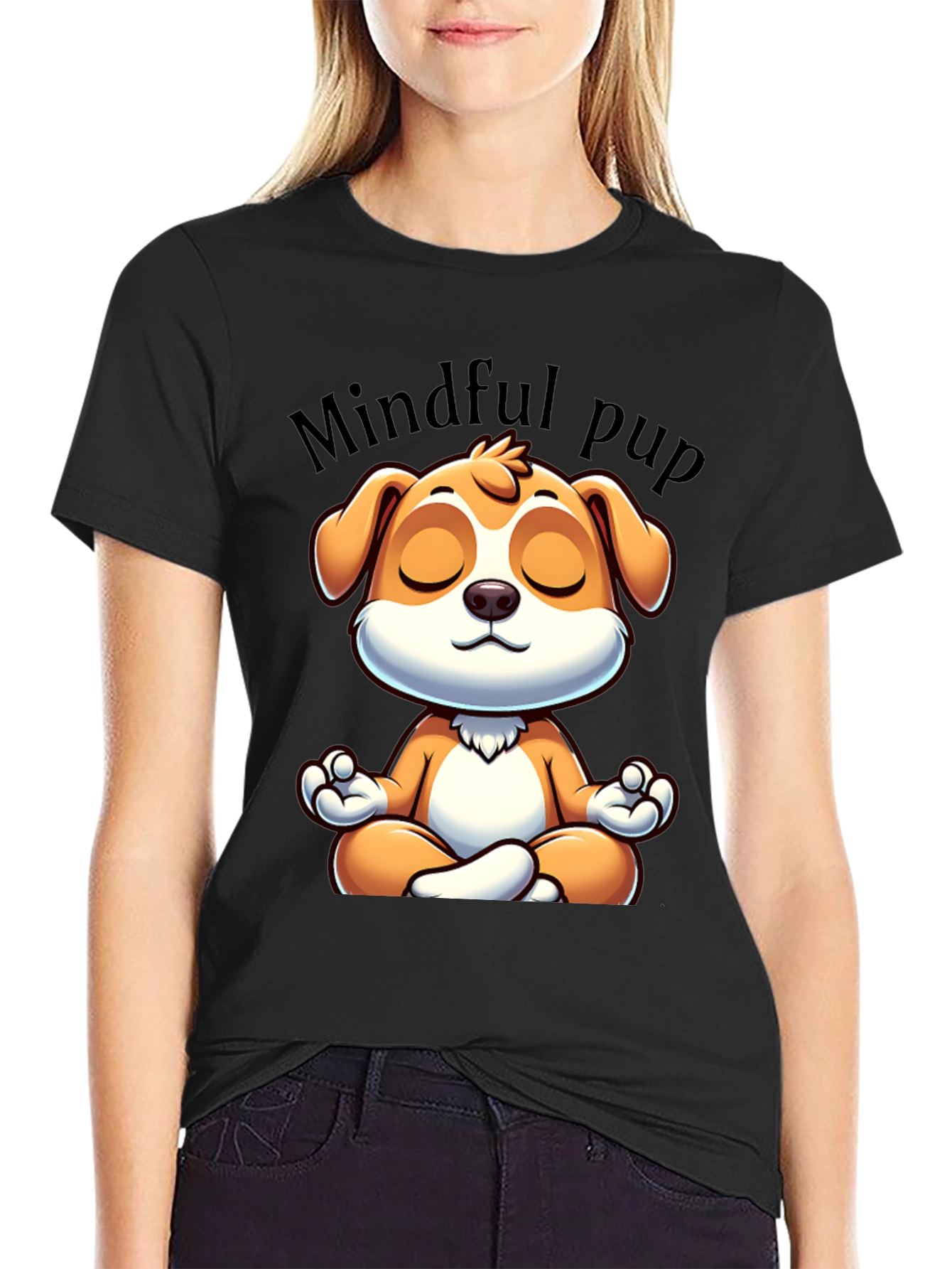 Black Mindful Pup Graphic T-Shirt - Meditation Dog Tee view 2