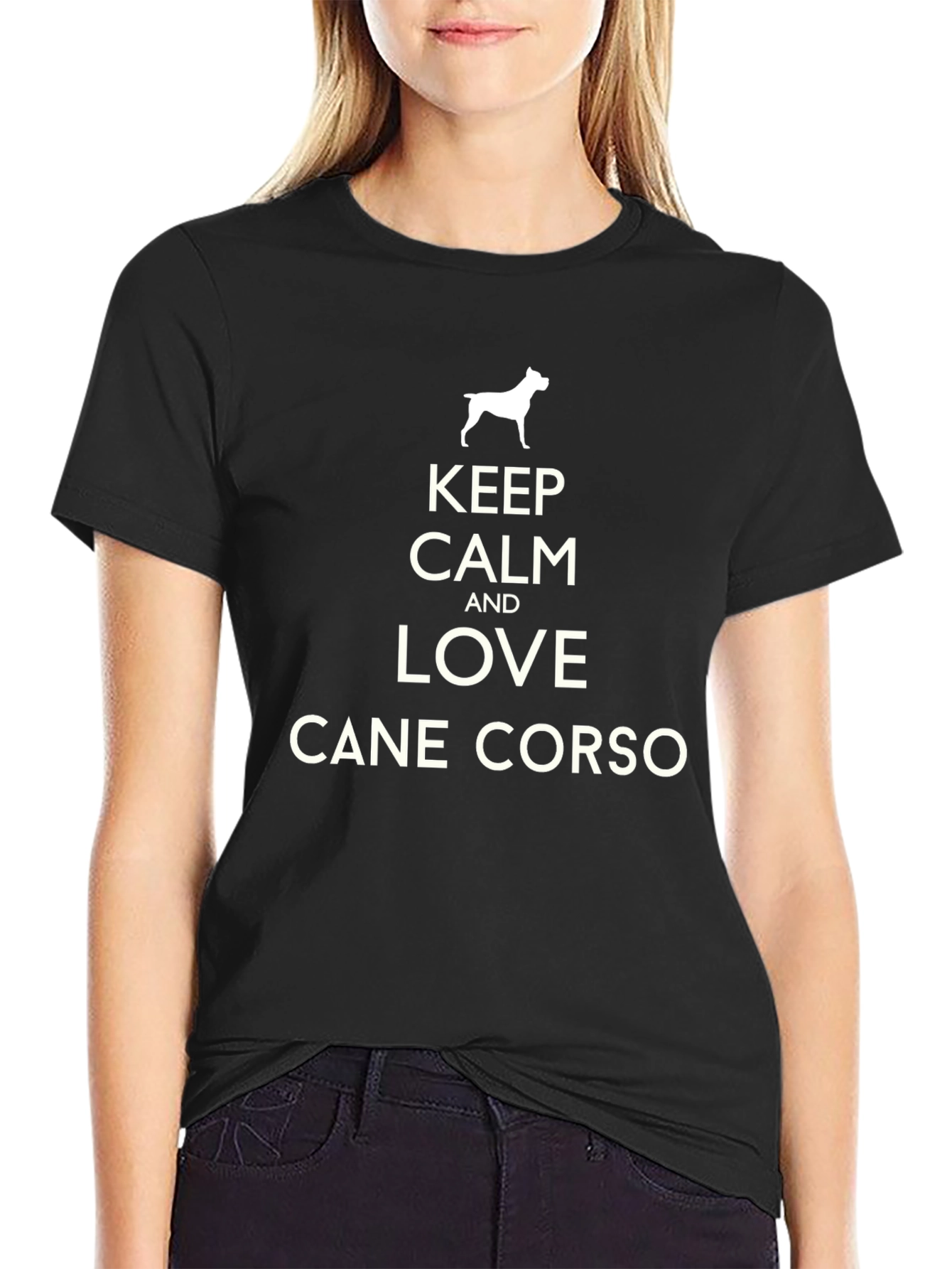 Black Keep Calm and Love Cane Corso T-Shirt view 2