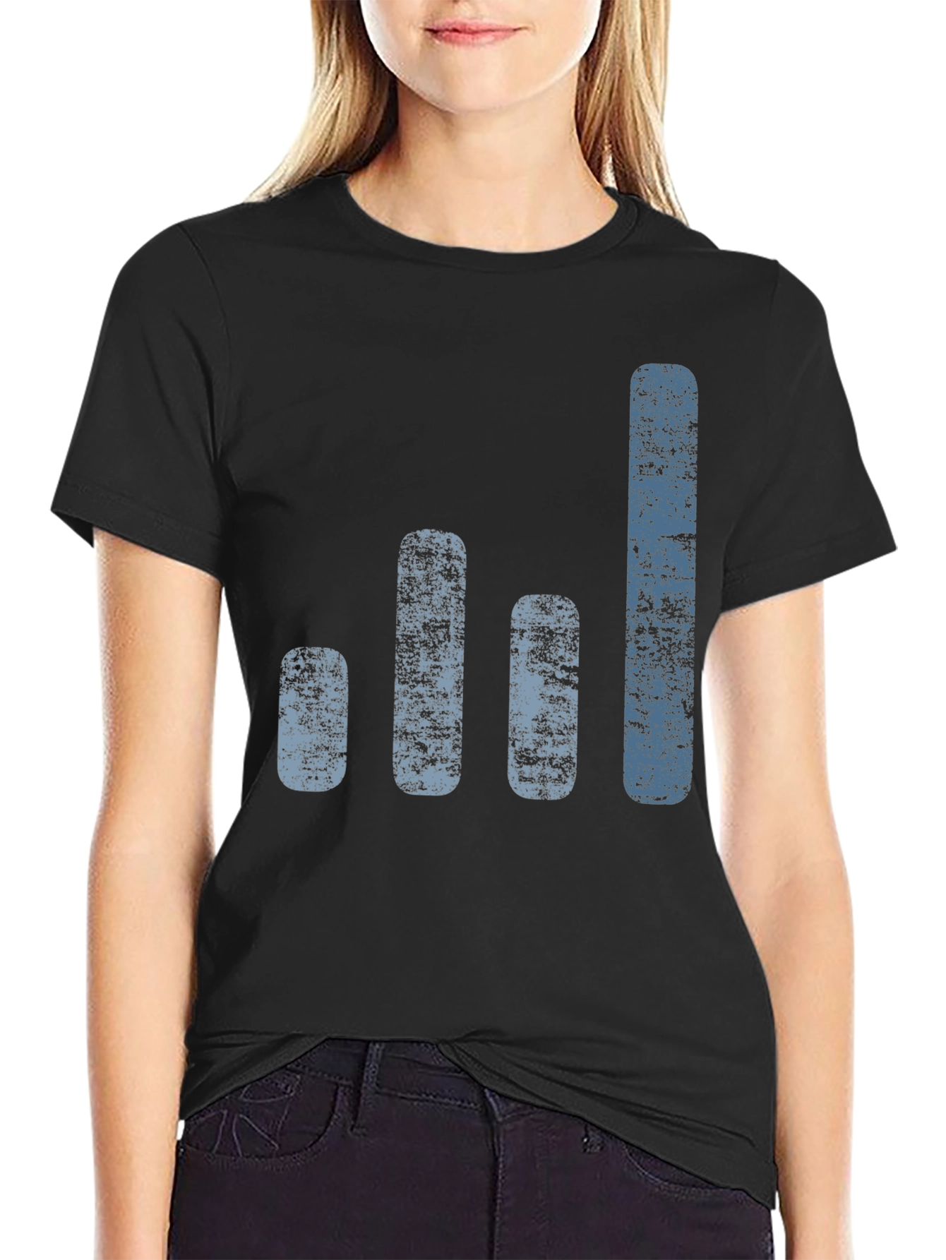 Black Distressed Bar Graph Tee - Trendy Black Cotton Blend Shirt view 2