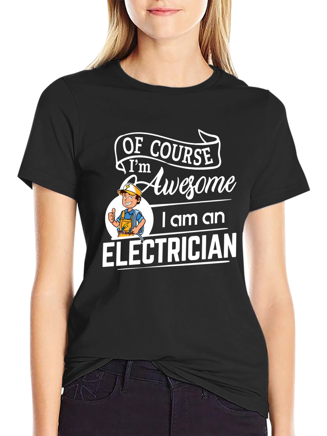 Black Awesome Electrician Graphic T-Shirt - Black view 2