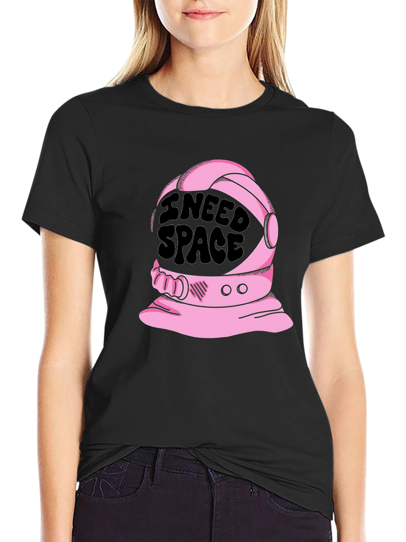 Black I Need Space T-Shirt - Astronaut Helmet Design view 2