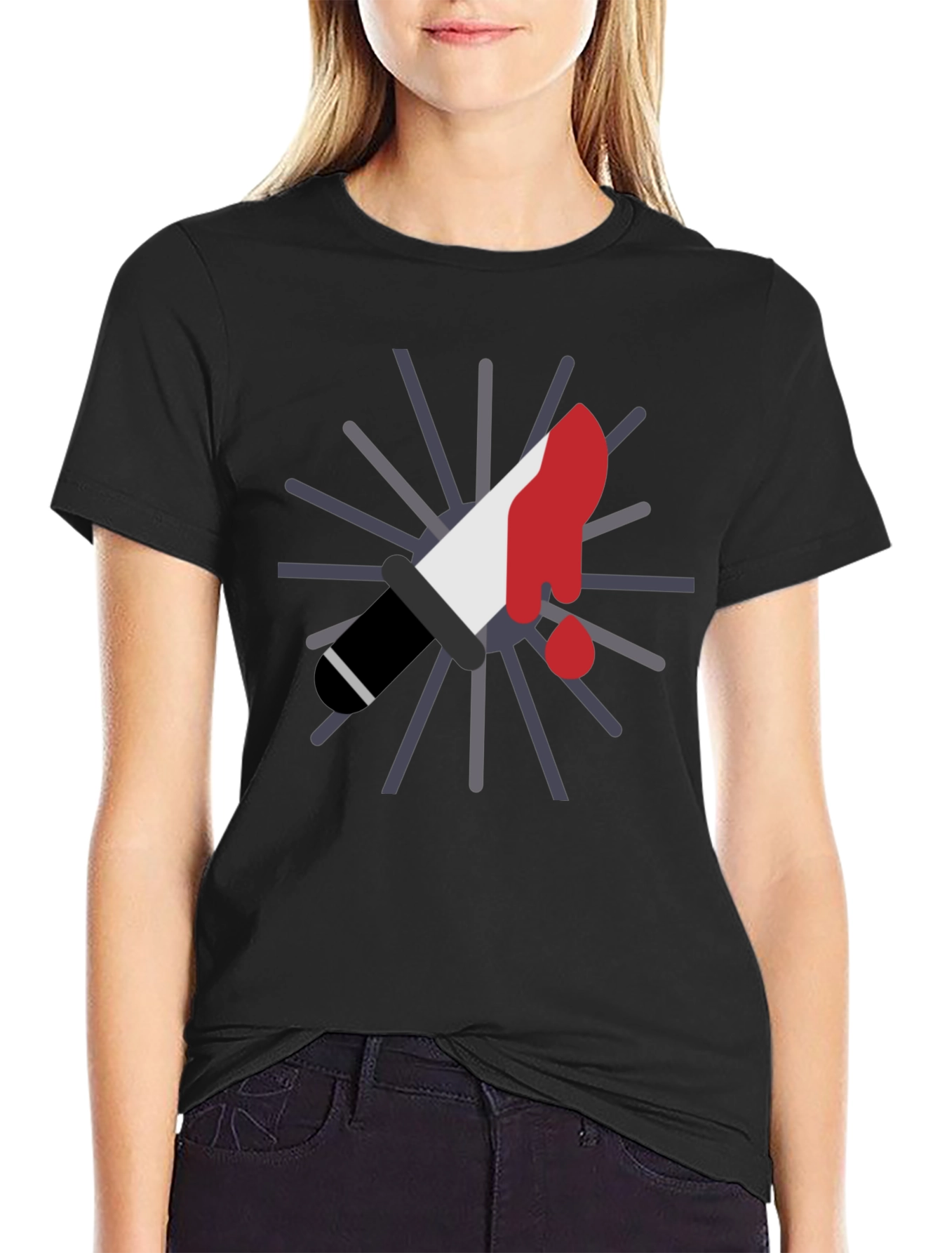 Black Bloody Knife Graphic Tee - Black Cotton T-Shirt view 2