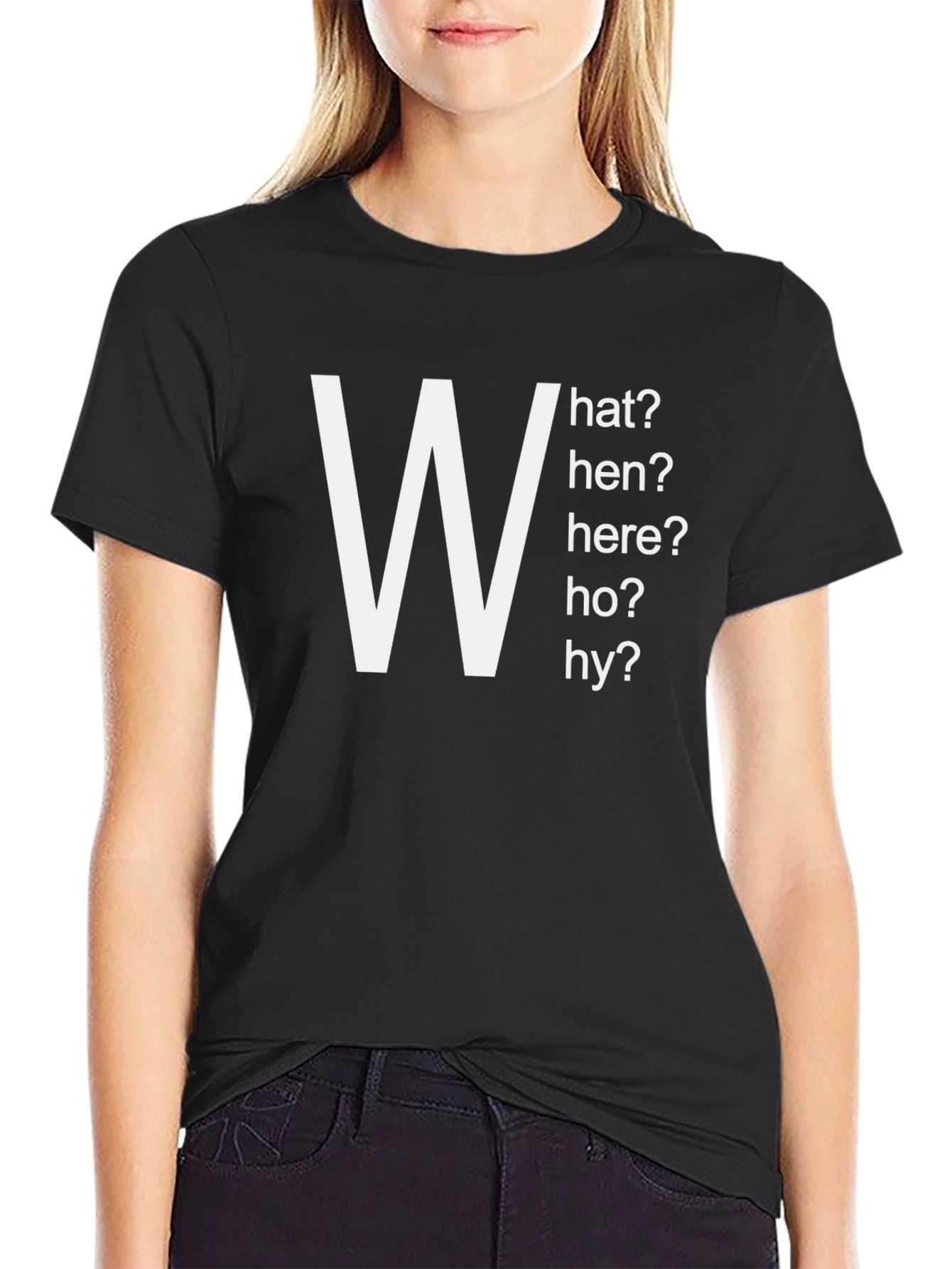 Black Men's "W" Question T-Shirt - Who What Where When Why view 2