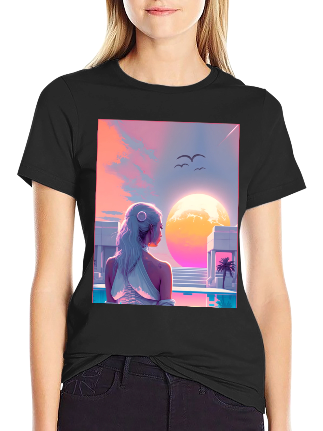 Black Synthwave Dreams T-Shirt view 2